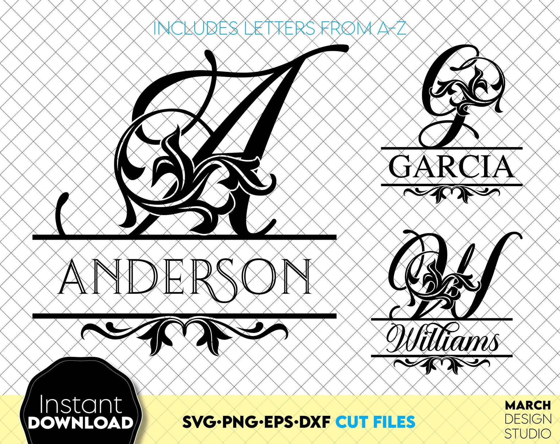 family name monogram designs you can use them to surprise your loved ones. Use Family Monogram files to make gifts for various important events, like - Christmas, Birthdays, Weddings, etc. Compatible with Cricut, Silhouette or other. Buy now!