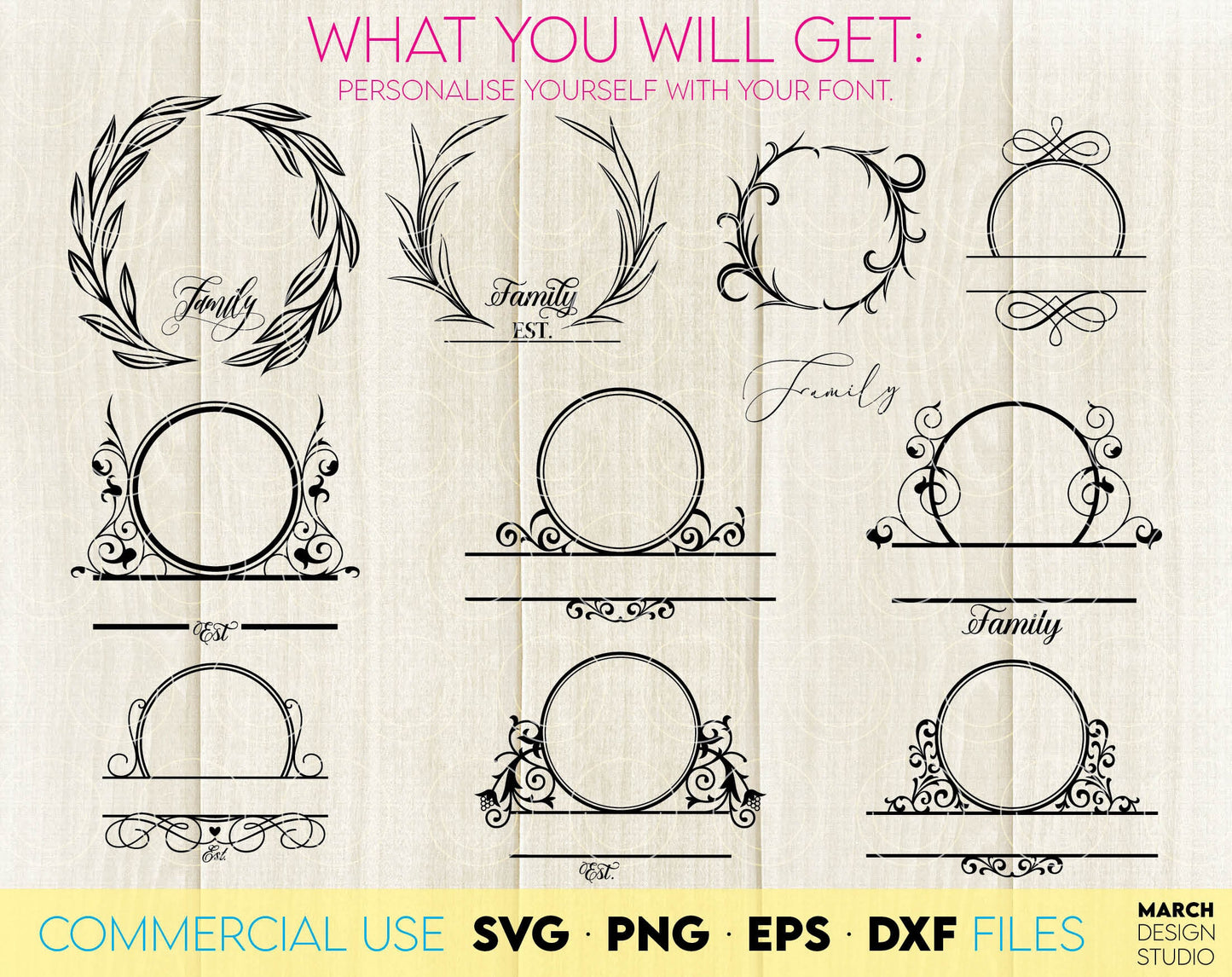 Monogram SVG bundle designs for Your gift projects or home decoration. Files allow you to use designs for engraving on glass, making shirts, tumblers with Cricut, Silhouette equipment. Monogram files also designed and easy to use for laser cutting.