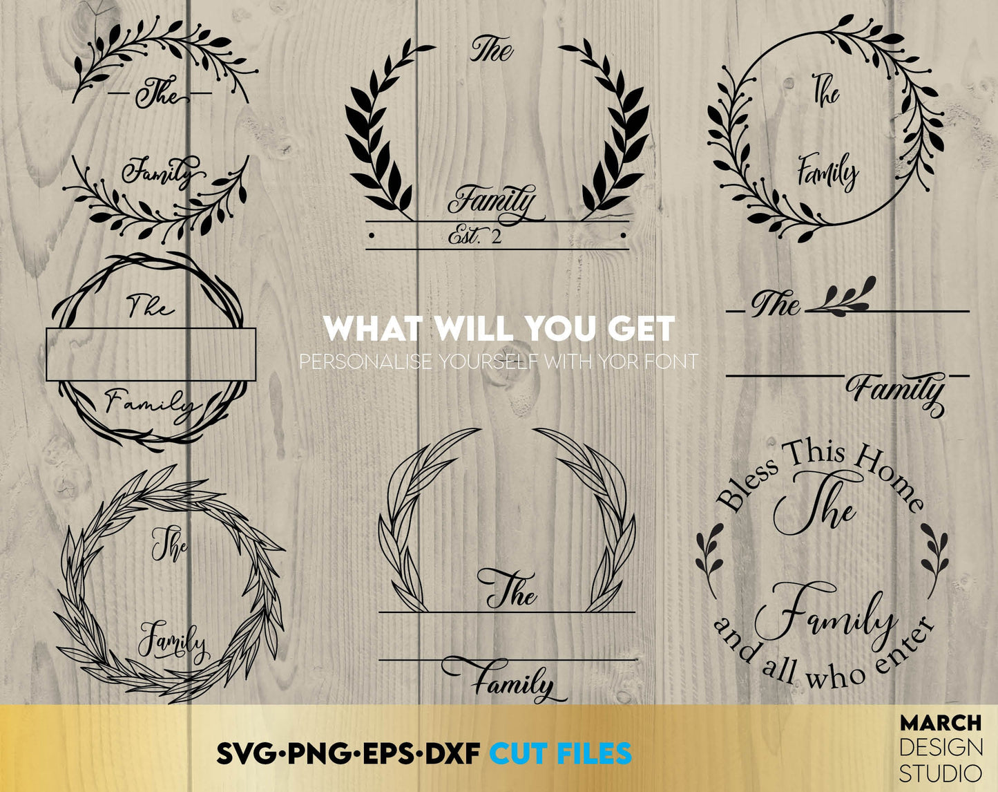 Monogram SVG bundle designs for Your gift projects or home decoration. 
Files allow you to use designs for engraving on glass, making shirts, tumblers with Cricut, Silhouette equipment. Monogram files also designed and easy to use for laser cutting.