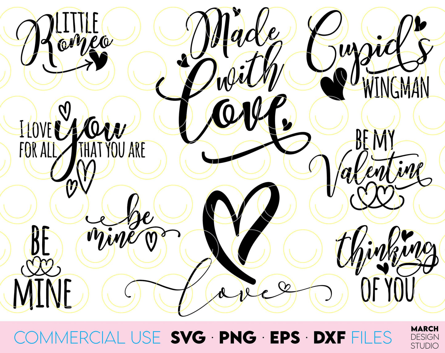 Valentines Day Hearts bundle for Yours Valentines Day projects. Use for cutting form vinyl, sublimation or laser cut projects. SVG, PNG, DXF, EPS files included. Compatible with Cricut, Silhouette, Glowforge and other equipment. Buy now and enjoy!