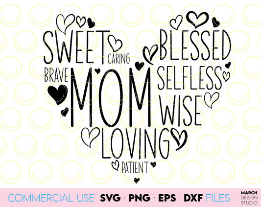 Mothers Day design for Your loved one mom. SVG PNG EPS DXF files included. Compatible with Cricut. Cut from vinyl, use for sublimation or laser cut projects. Compatible with Cricut, Silhouette or other equipment. Buy now for a good price and enjoy!