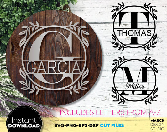 Circle monogram font letters bundle from A - Z. Use for cutting form vinyl, sublimation or laser cut projects. SVG, PNG, DXF, EPS files included. Compatible with Cricut, Silhouette, Glowforge and other equipment. Buy now and enjoy!