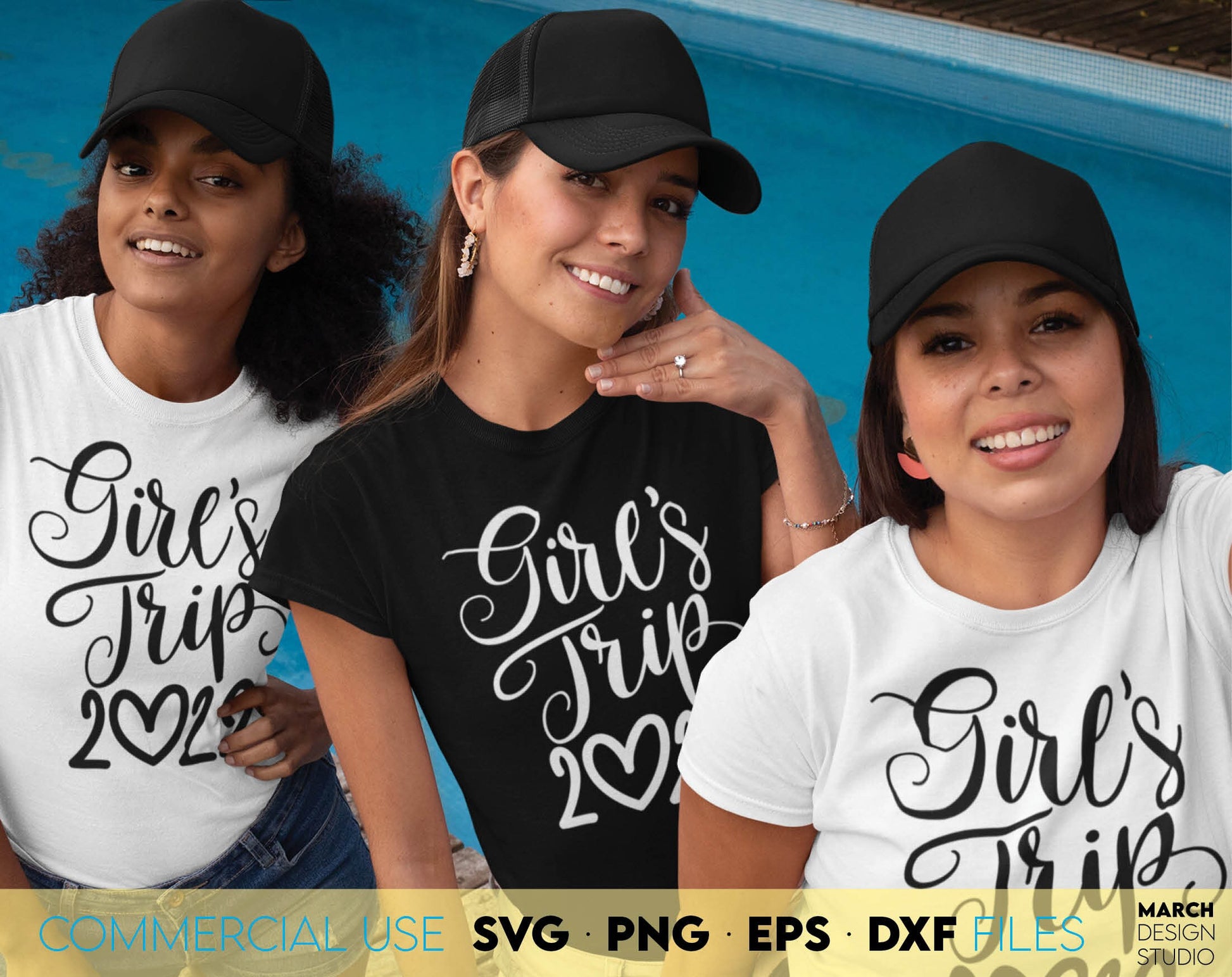 Girls trip, girls weekend or besties matching shirts bundle for girls travel shirts. SVG PNG EPS DXF files included. Compatible with Cricut, Silhoouette, sublimation printers or other equipment. Cut from vinyl, use for sublimation or laser cutting.