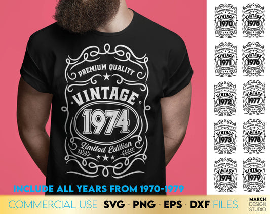 Vintage Birthday Dad Shirts Bundle or Fathers day shirt designs bundle. SVG, PNG, EPS and DXF files included. Cut from vinyl, use for sublimation or laser cut projects. Compatible with Cricut, Silhouette or other machines. Buy now and enjoy!
