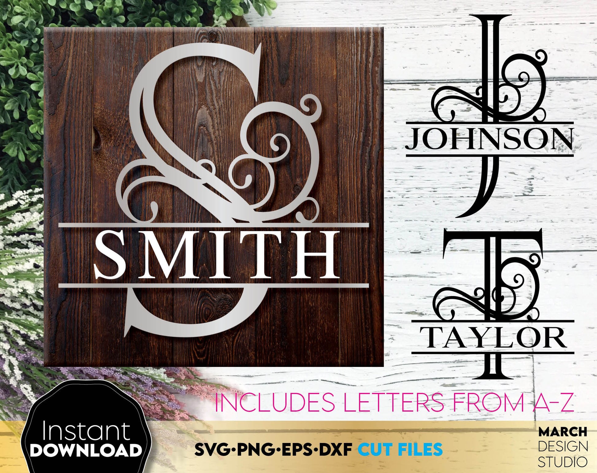 Family Name Monogram design for Your gift projects or home decoration. Files allow you to use designs for engraving on glass, making shirts, tumblers with Cricut, Silhouette equipment. Monogram files also designed and easy to use for laser cutting.