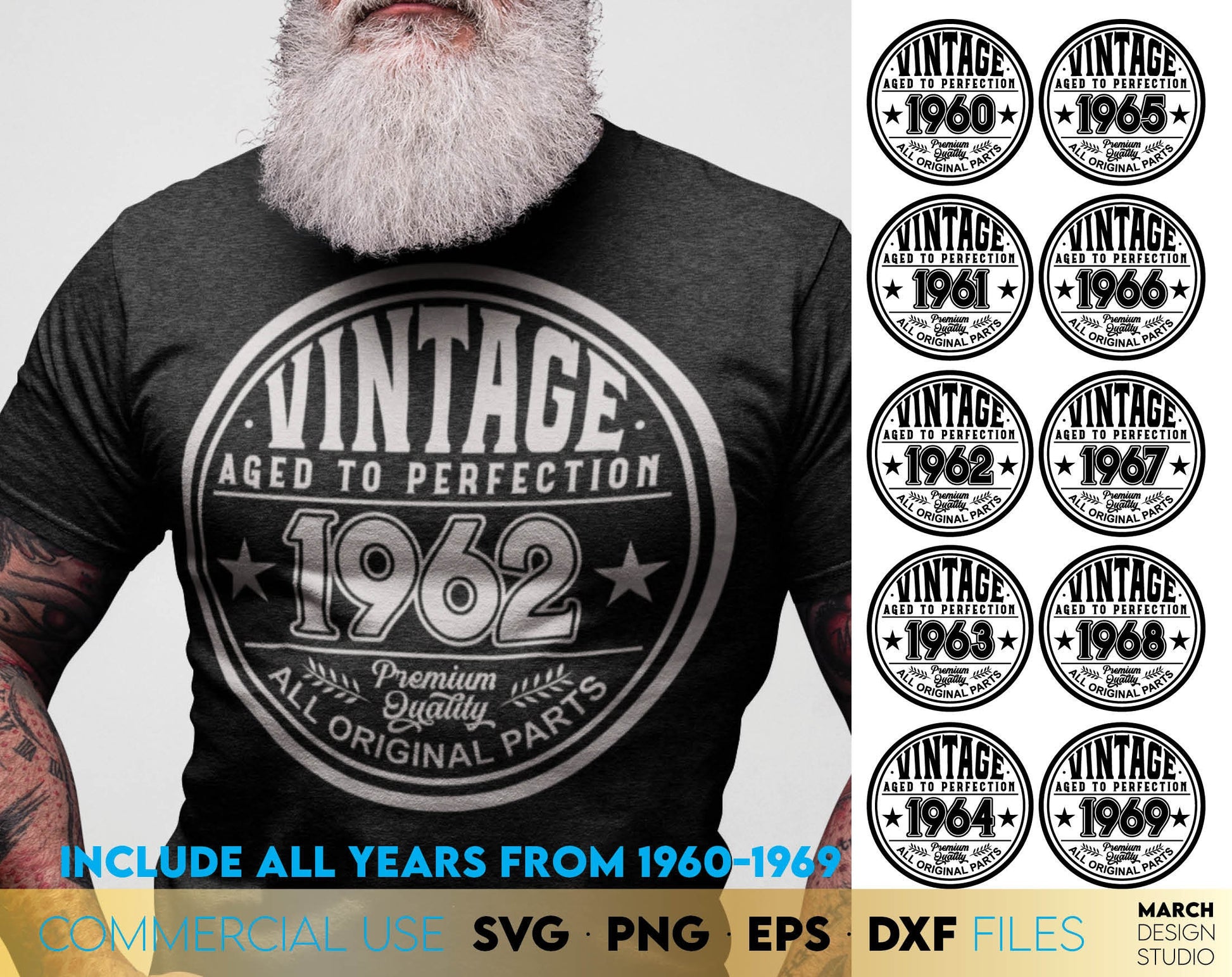 Aged to perfection Dad Birthday Svg Bundle for a great gift for your Dad. Use SVG, DXF, EPS or PNG files formats to make Fathers Day or Dads birthday gifts. Put the design on a cup, shirt or apron for your best dad in the world! Buy now and enjoy!