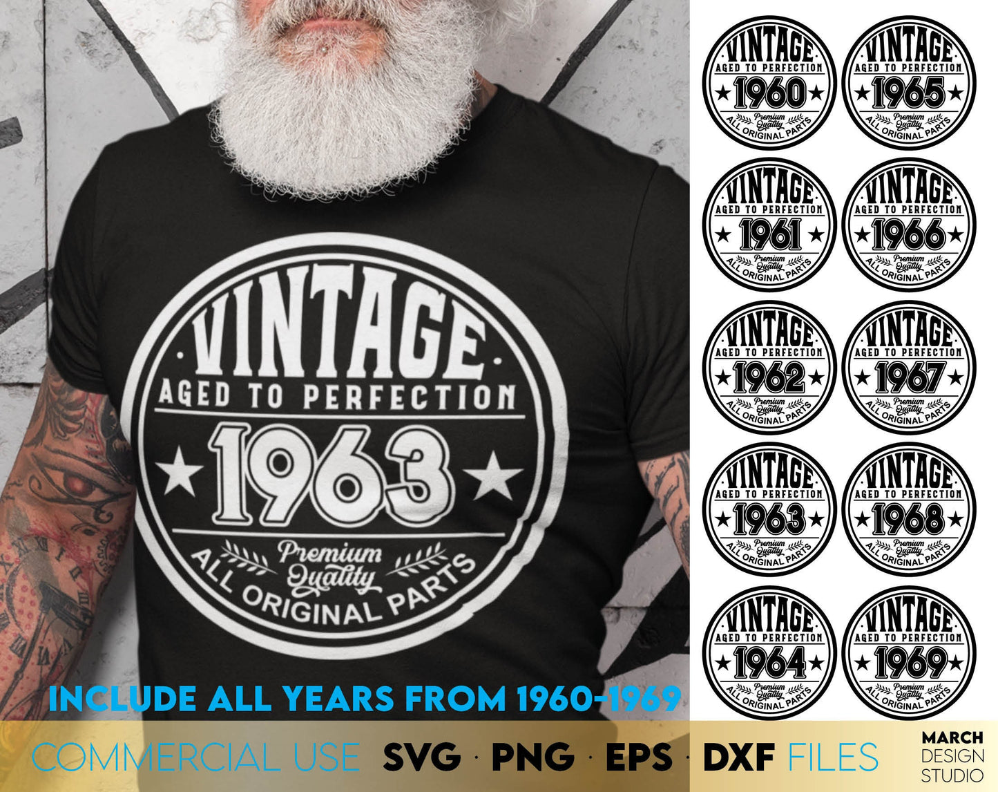 Aged to perfection Dad Birthday Svg Bundle for a great gift for your Dad. Use SVG, DXF, EPS or PNG files formats to make Fathers Day or Dads birthday gifts. Put the design on a cup, shirt or apron for your best dad in the world! Buy now and enjoy!