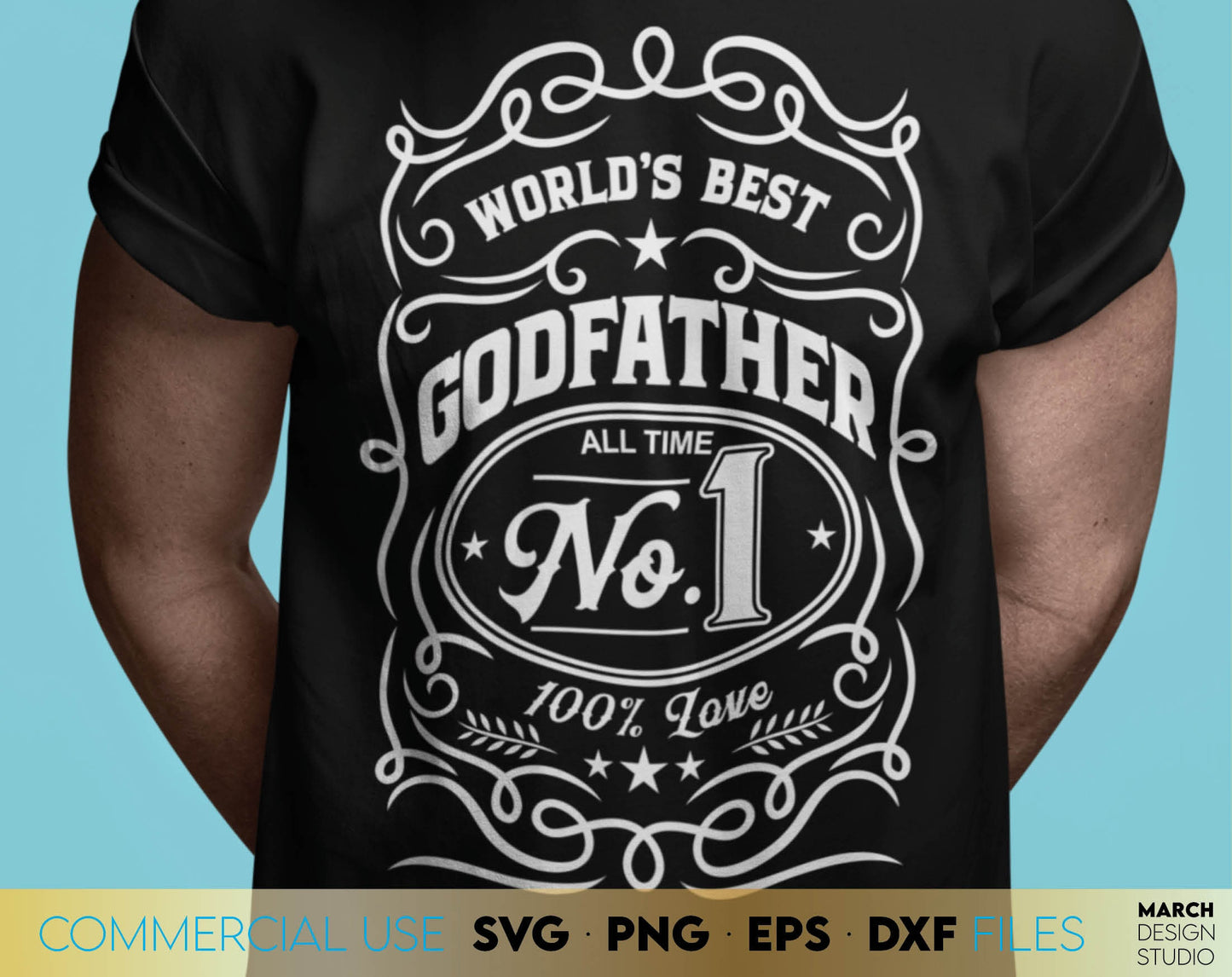 Worlds best Godfather No.1 shirt design. Use it for Dad birthday or Fathers Day gift ideas. SVG PNG EPS DXF files included. Compatible with Cricut, Silhouette or other equipment. Cut from vinyl, use for sublimation or laser cut or grave projects.