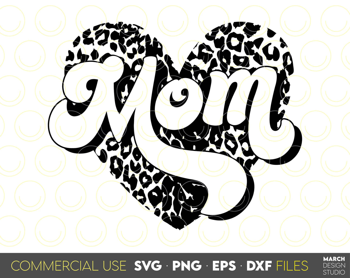 Mom leopard print heart for Mom Birthday or Mothers Day gift ideas. SVG PNG EPS DXF files included. Compatible with Cricut, Silhouette or other equipment. Cut from vinyl, use for sublimation or laser cut or grave projects. Buy now for a good price!