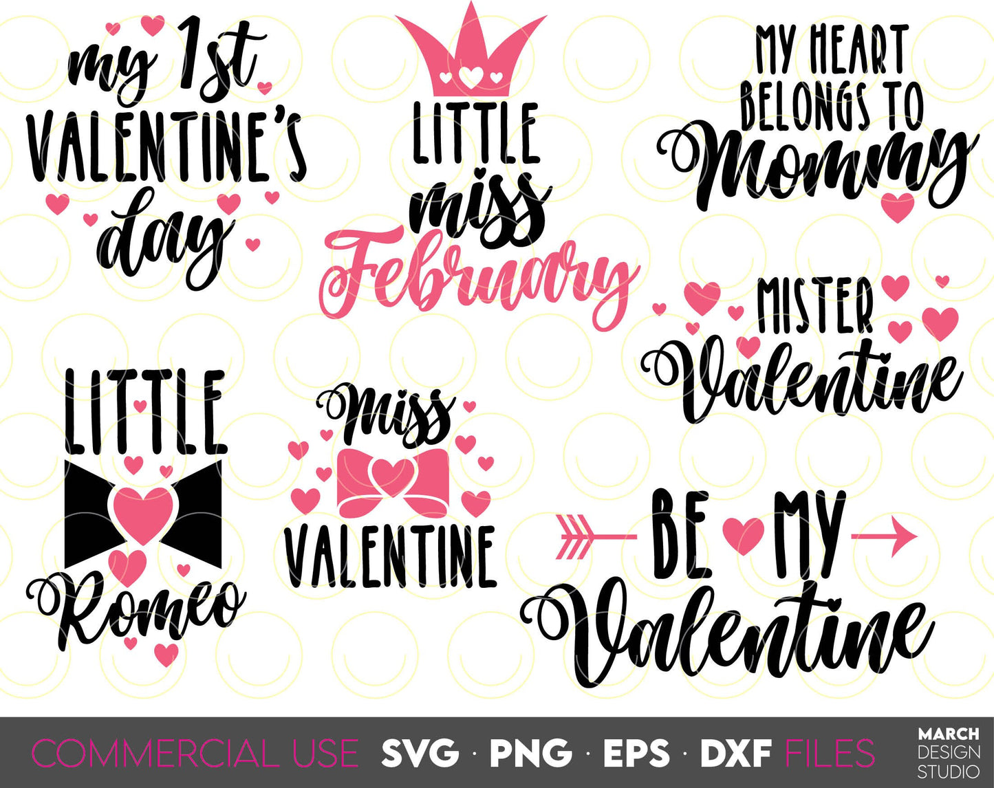 26 designs bundle for Kids Valentine Day. SVG, PNG, EPS and DXF file formats included. Compatible with Cricut, Silhouette and Glowforge machines, usable for cutting from vinyl, sublimation and laser cut projects as well. Buy now for good price!