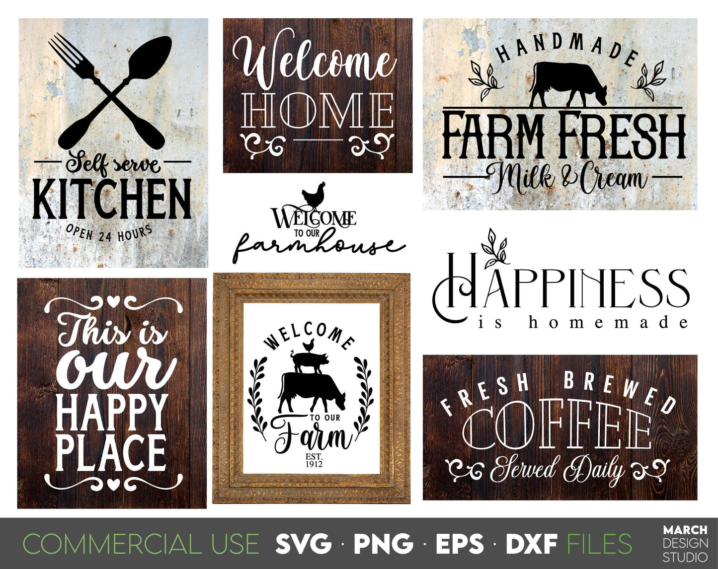 Farmhouse Kitchen designs bundle for Your Farmhouse decorations for kitchen, for porch, Easter market and other. SVG PNG EPS DXF files included. Compatible with Cricut, Silhouette, Glowforge or sublimation printers. Buy now for a good price and fun!