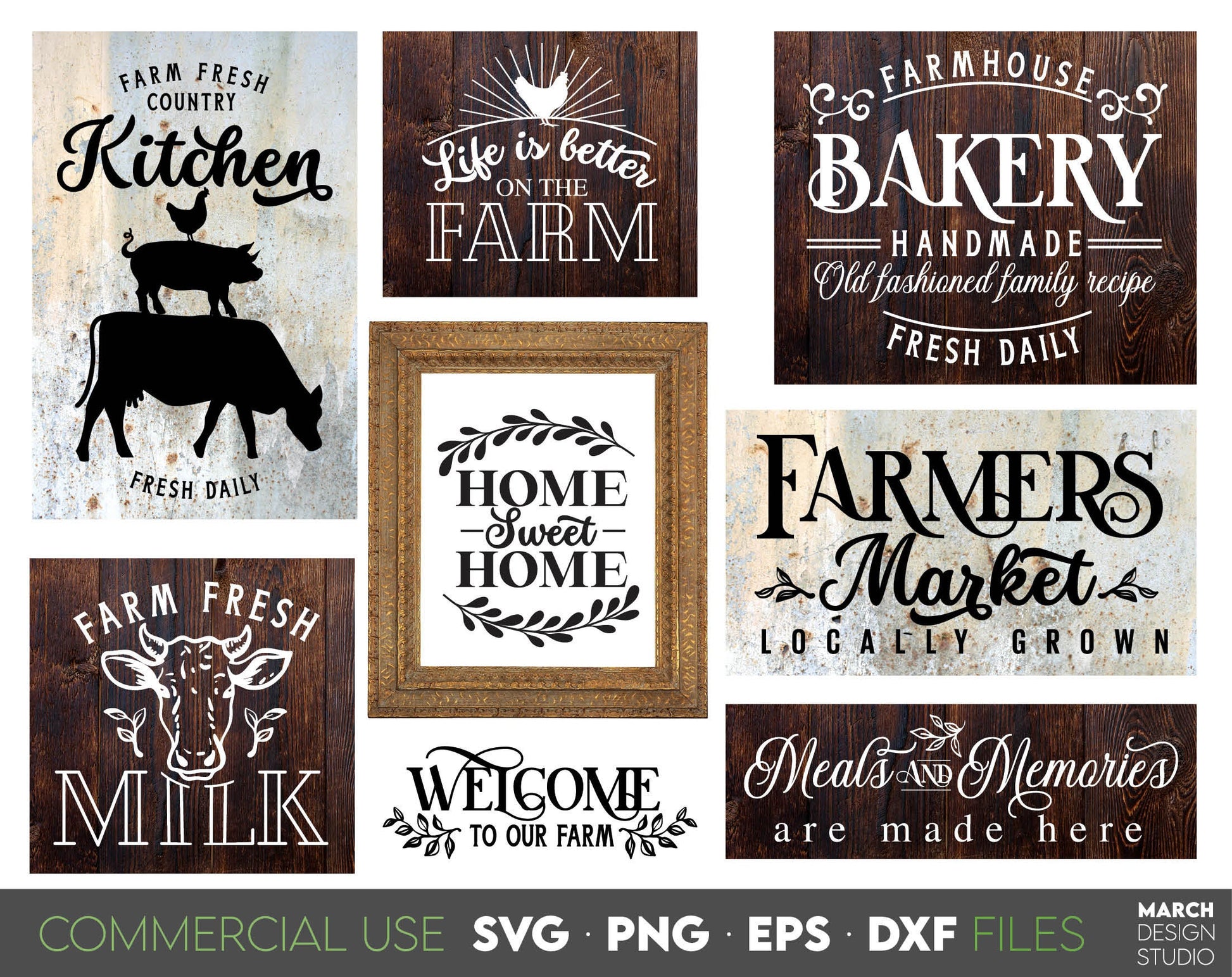 Farmhouse Kitchen designs bundle for Your Farmhouse decorations for kitchen, for porch, Easter market and other. SVG PNG EPS DXF files included. Compatible with Cricut, Silhouette, Glowforge or sublimation printers. Buy now for a good price and fun!