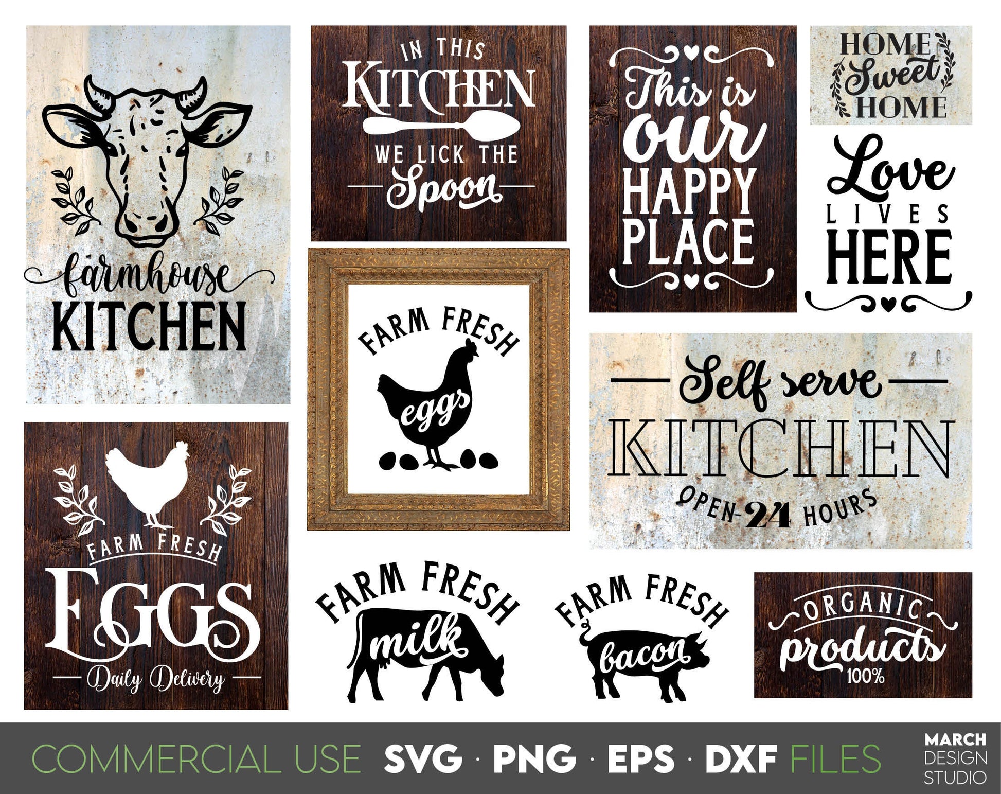 Farmhouse Kitchen designs bundle for Your Farmhouse decorations for kitchen, for porch, Easter market and other. SVG PNG EPS DXF files included. Compatible with Cricut, Silhouette, Glowforge or sublimation printers. Buy now for a good price and fun!