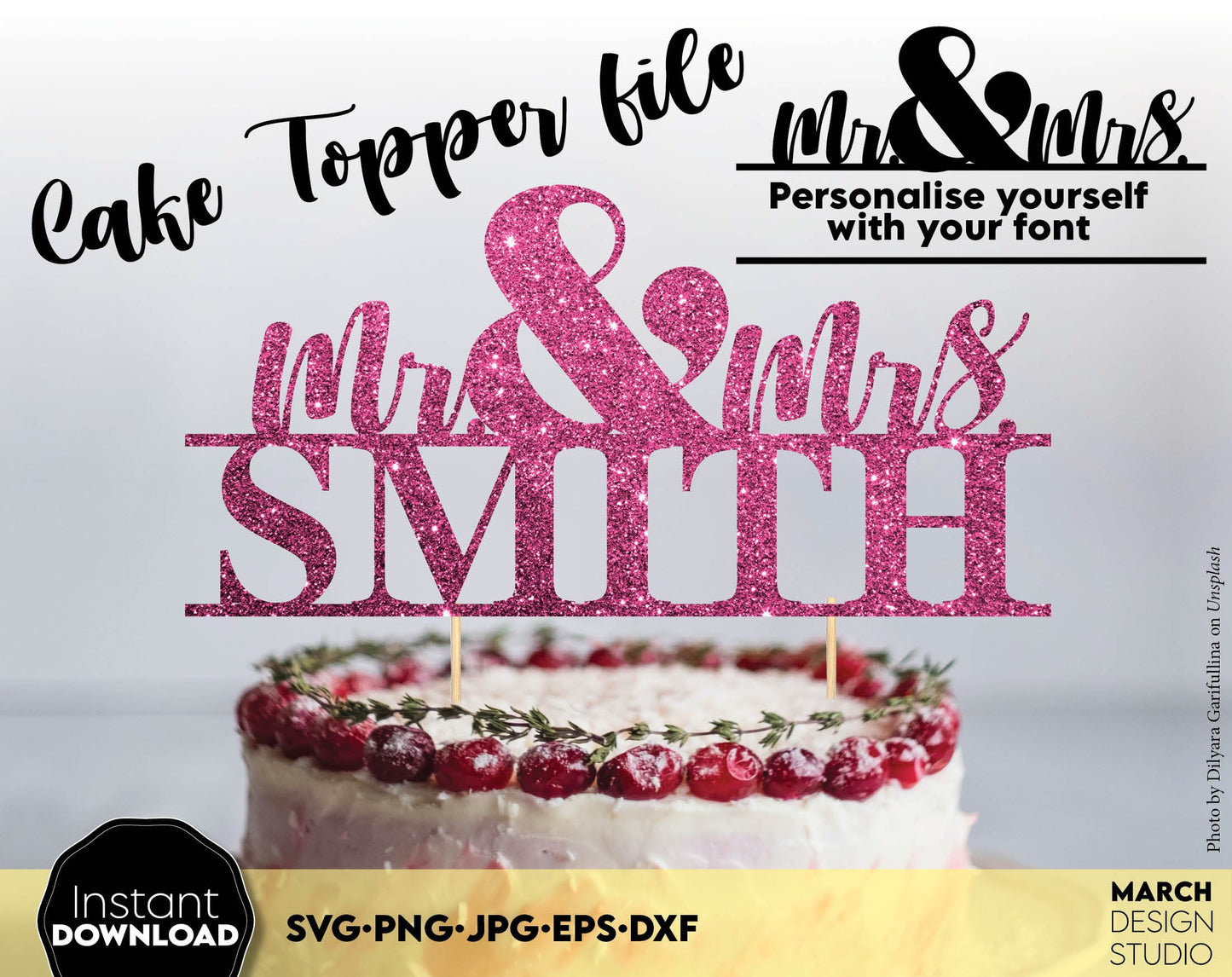 Split Mr and Mrs wedding cake topper file design, and I hope you can use them to surprise and delight your loved ones in an important event in life. SVG, PNG, JPG, EPS and DXF files included. Compatible with Cricut, Silhouette or other equipment.