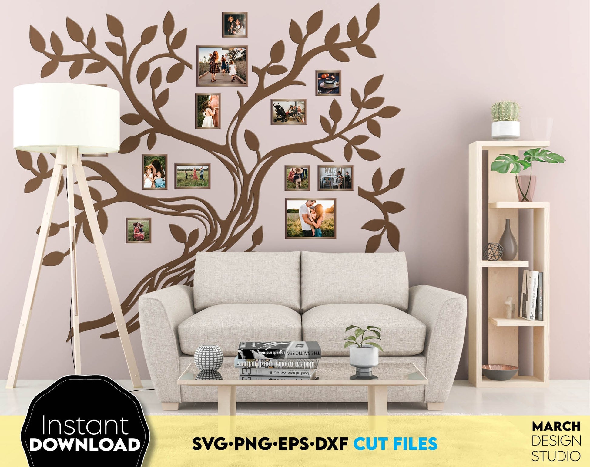 Family tree silhouette for Your home decoration with family photo. 
SVG, DXF, EPS, PNG files included. 
Buy now and enjoy!