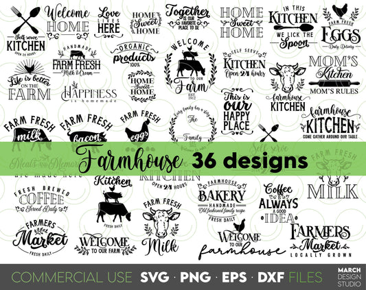 Farmhouse Kitchen designs bundle for Your Farmhouse decorations for kitchen, for porch, Easter market and other. SVG PNG EPS DXF files included. Compatible with Cricut, Silhouette, Glowforge or sublimation printers. Buy now for a good price and fun!