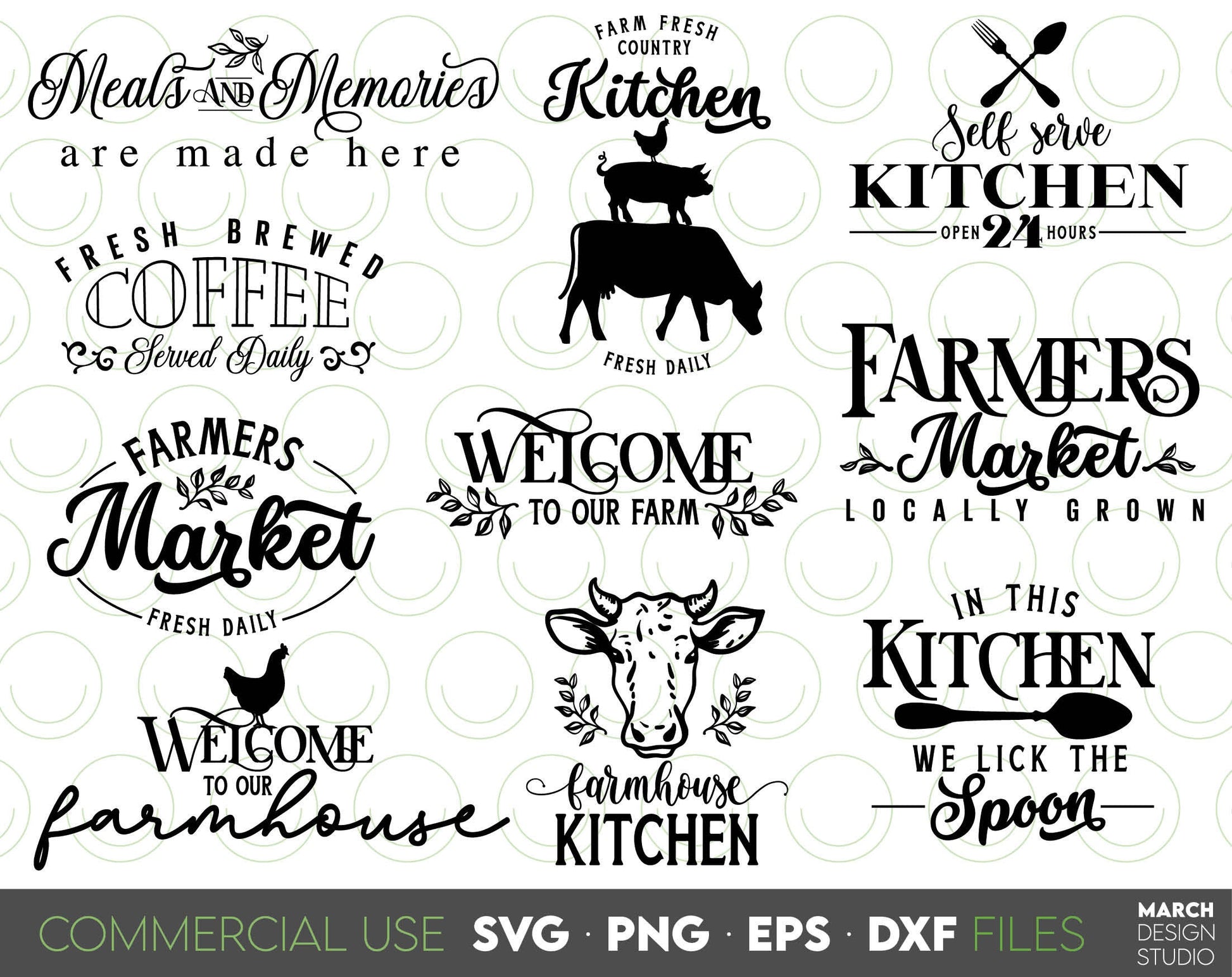 Farmhouse Kitchen designs bundle for Your Farmhouse decorations for kitchen, for porch, Easter market and other. SVG PNG EPS DXF files included. Compatible with Cricut, Silhouette, Glowforge or sublimation printers. Buy now for a good price and fun!