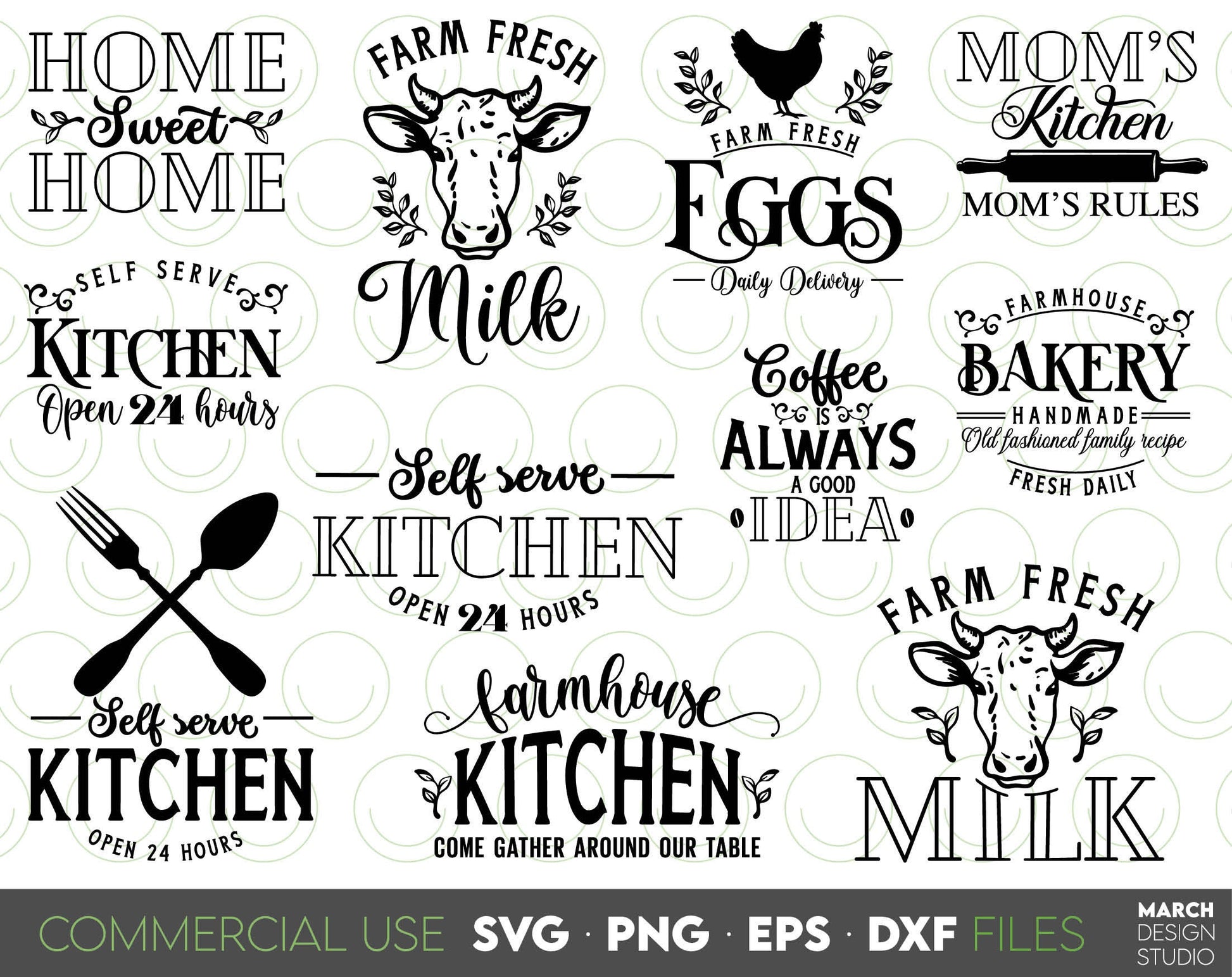 Farmhouse Kitchen designs bundle for Your Farmhouse decorations for kitchen, for porch, Easter market and other. SVG PNG EPS DXF files included. Compatible with Cricut, Silhouette, Glowforge or sublimation printers. Buy now for a good price and fun!