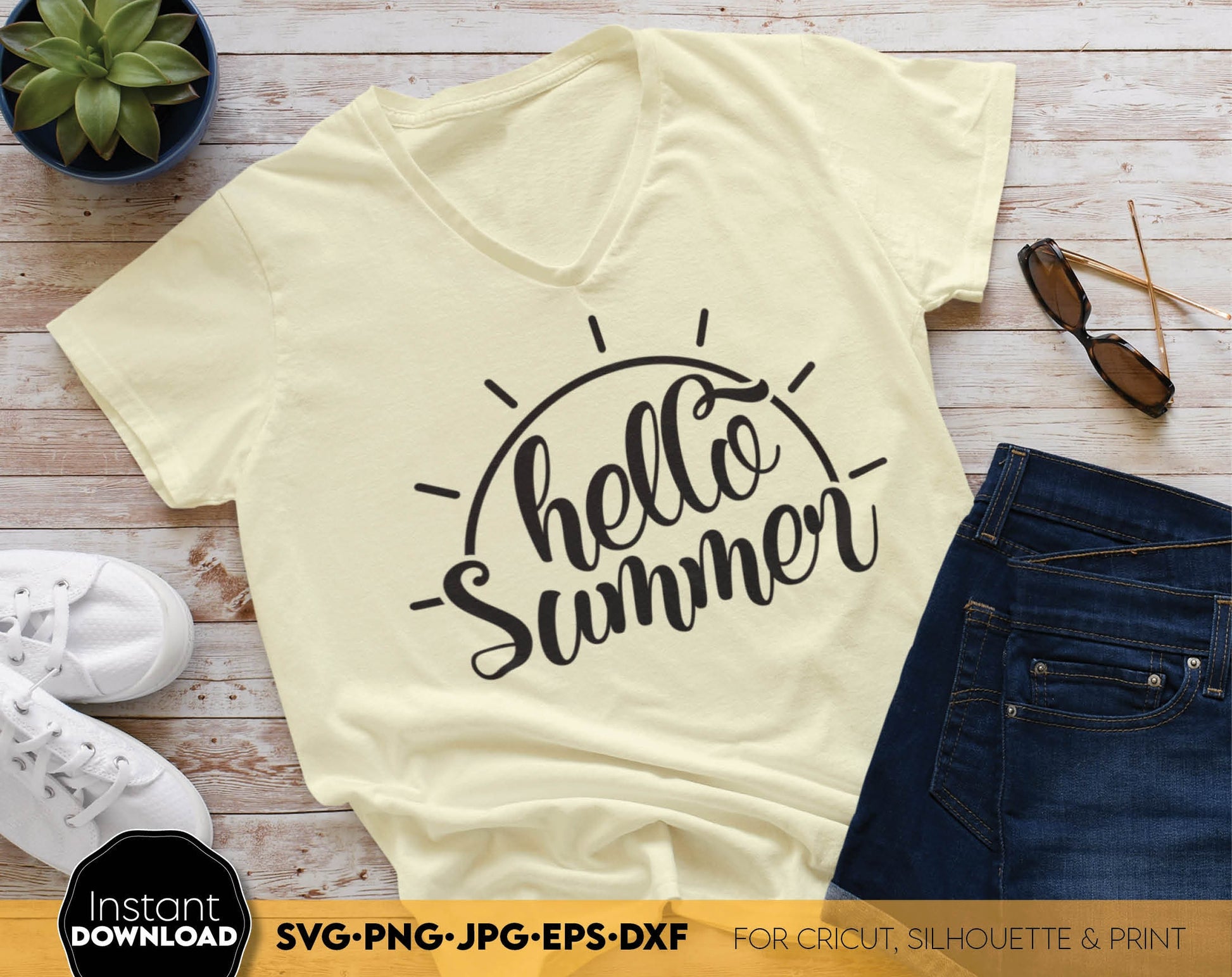 Hello Summer SVG and PNG wonderful design for a summer holiday shirt. A family trip with this design on a shirt will be unforgettable.
Sun Ring looks fantastic. Sublimate with gold and get summer on your shirt. Compatible with Cricut, Silhouette.