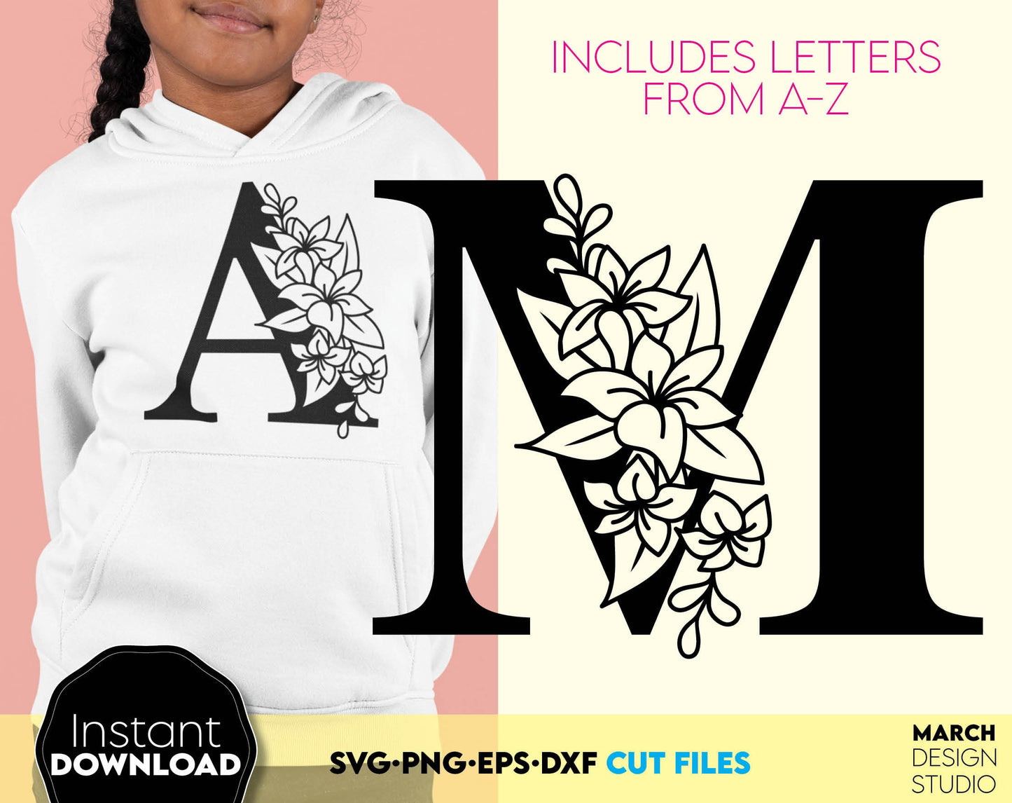 Split Monogram Bundle SVG | Split Monogram SVG | Floral Monogram Letters SVG | Split Monogram Alphabet svg | Floral Alphabet svg png dxf