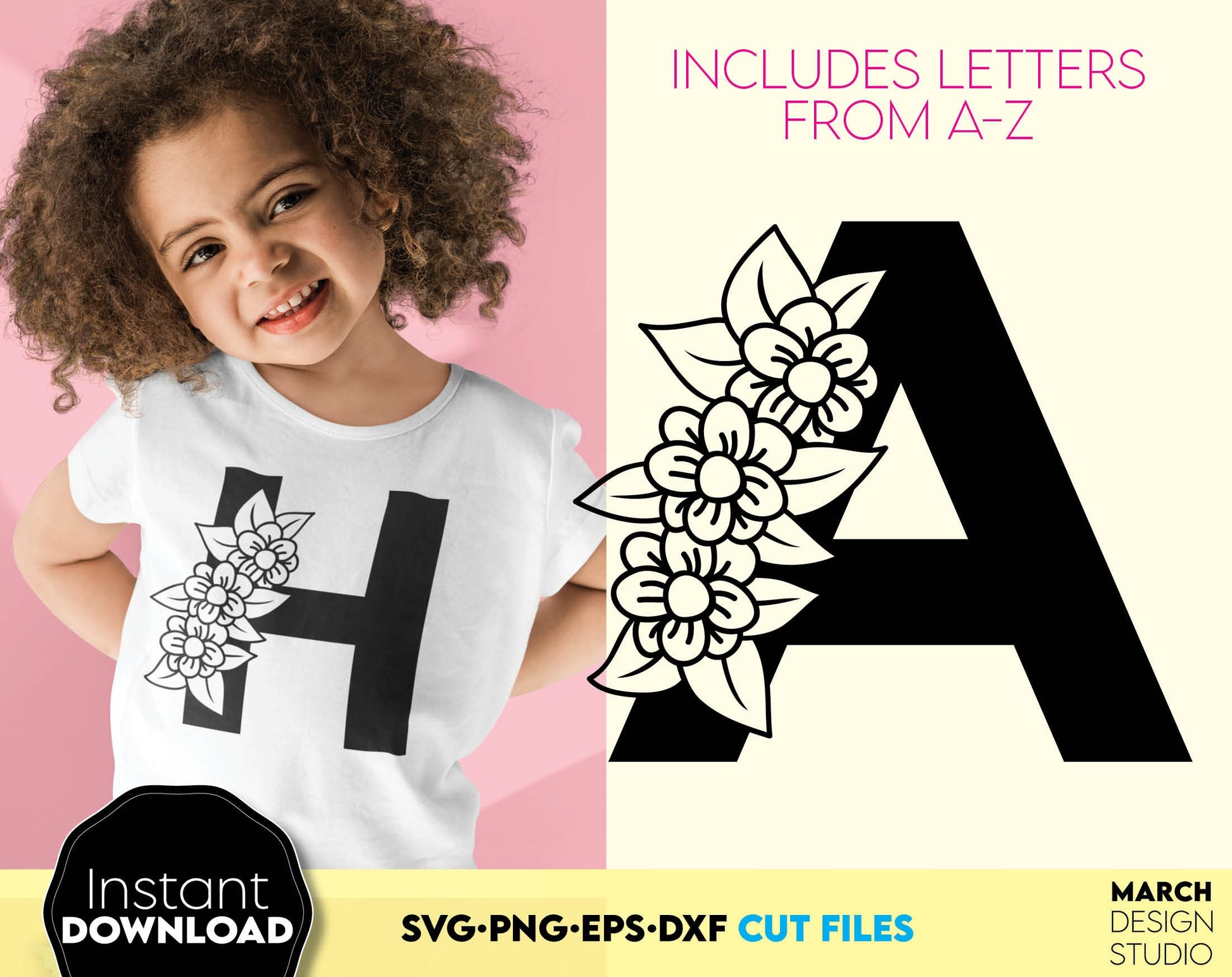 Floral monogram fonts bundle design, you can use them to make gifts for various important events, like - Christmas, Birthdays, Weddings, etc. Use for cutting from vinyl, sublimation or laser cut / grave projects. Compatible with Cricut, Silhouette.