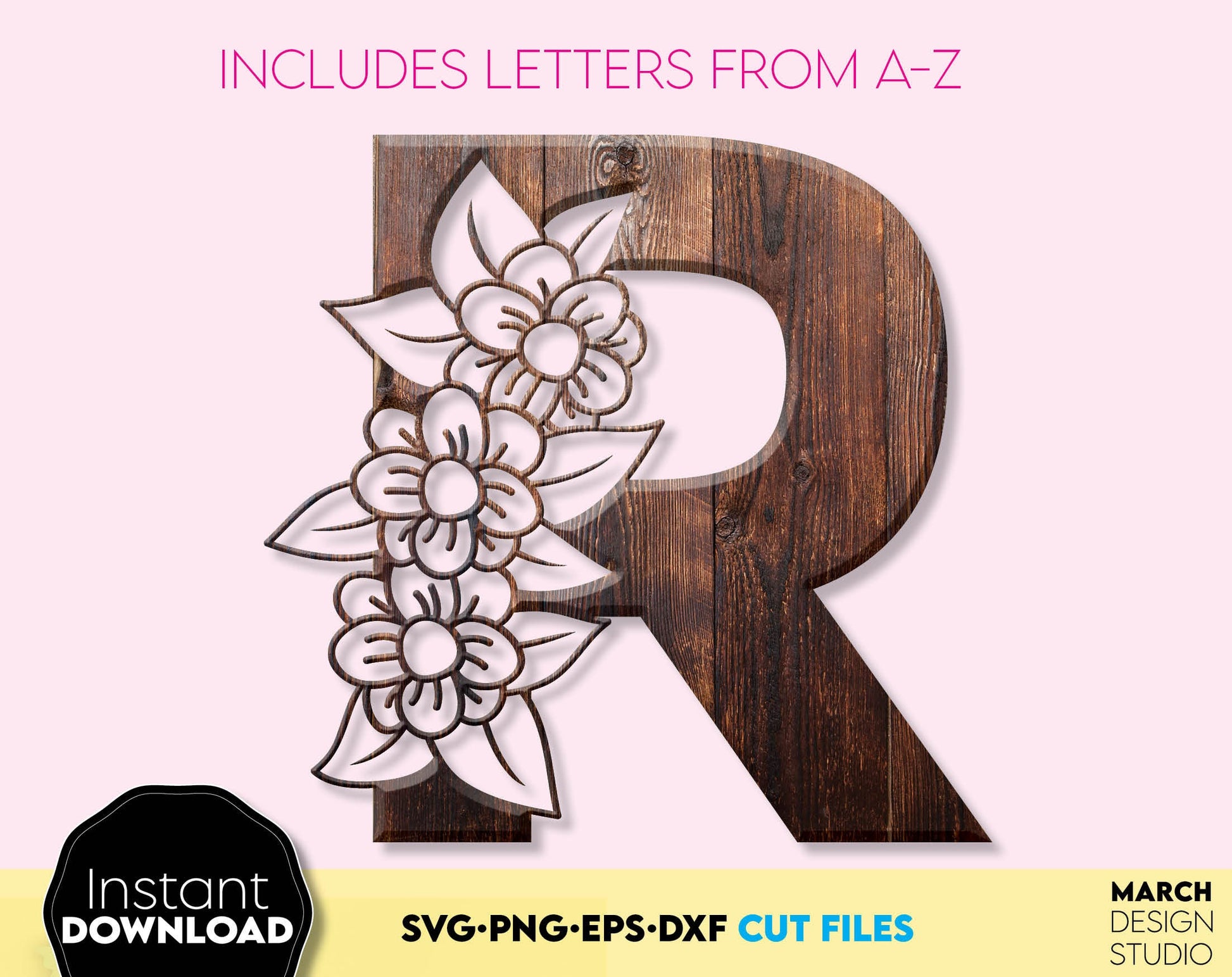 Floral monogram fonts bundle design, you can use them to make gifts for various important events, like - Christmas, Birthdays, Weddings, etc. Use for cutting from vinyl, sublimation or laser cut / grave projects. Compatible with Cricut, Silhouette.