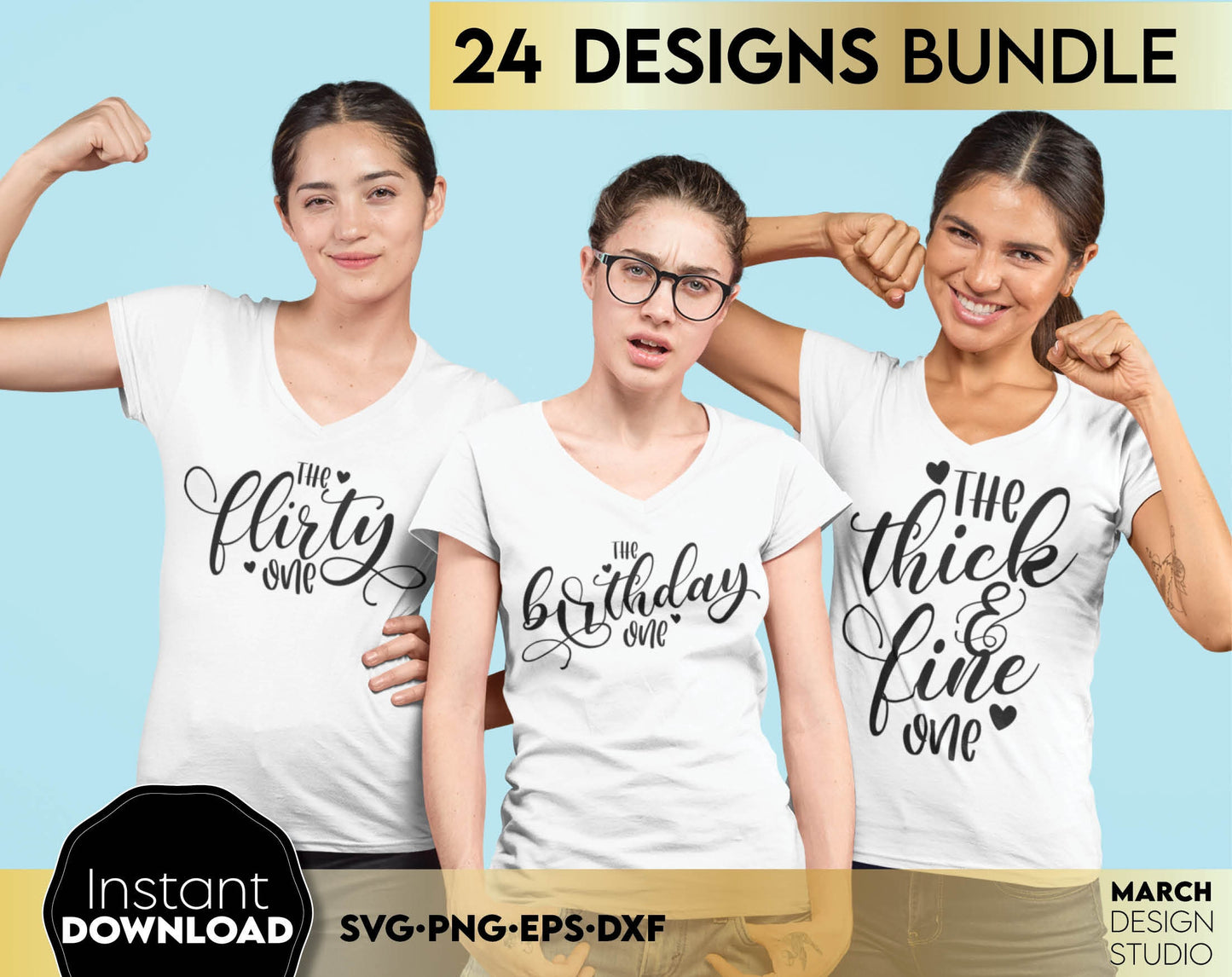 24 Friends Matching Shirts bundle for Your Best Friends Trips, Birthday party or other best friend events. Use for cutting form vinyl, sublimation or laser cut projects. SVG, PNG, DXF, EPS files included. Compatible with Cricut, Silhouette equipment.