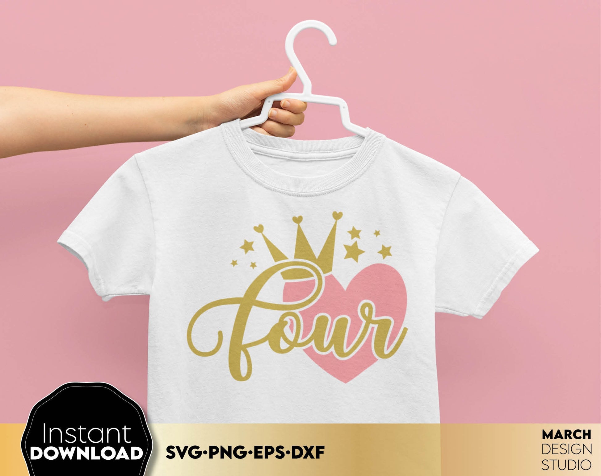 Birthday hearts bundle for little birthday princess. Numbers from 1 - 10 with pink heart and gold crown on it! SVG, PNG, EPS, DXF files included. Use for cutting from vinyl or sublimation projects. Buy now for a good price and enjoy!