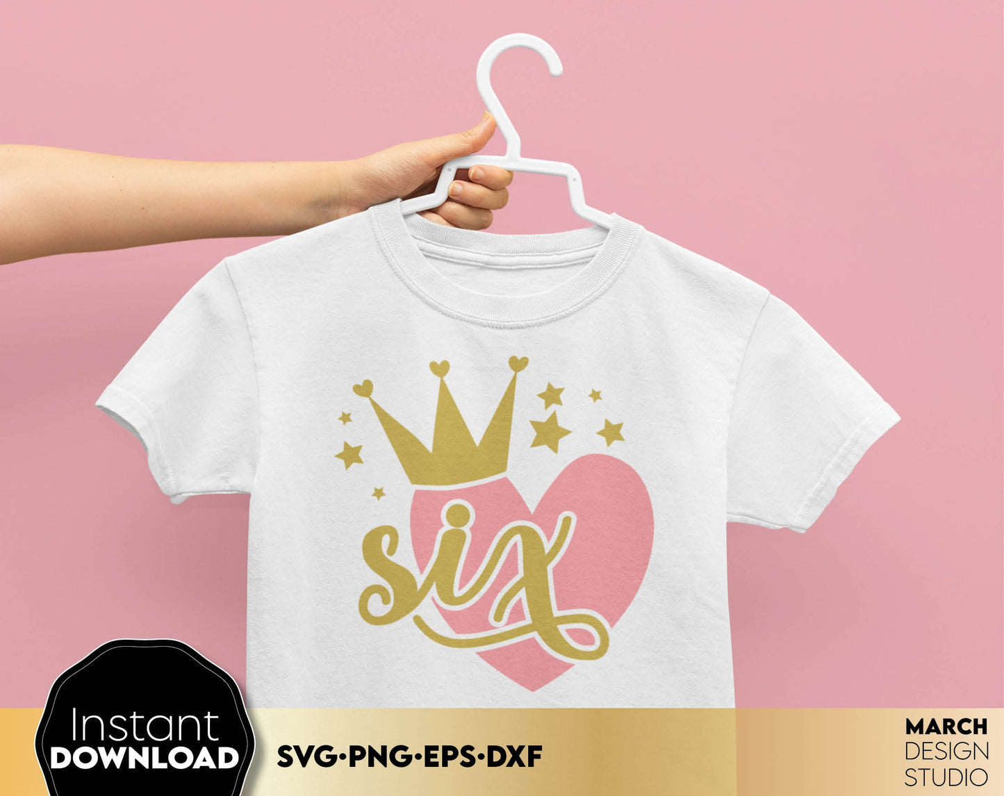 Birthday hearts bundle for little birthday princess. Numbers from 1 - 10 with pink heart and gold crown on it! SVG, PNG, EPS, DXF files included. Use for cutting from vinyl or sublimation projects. Buy now for a good price and enjoy!