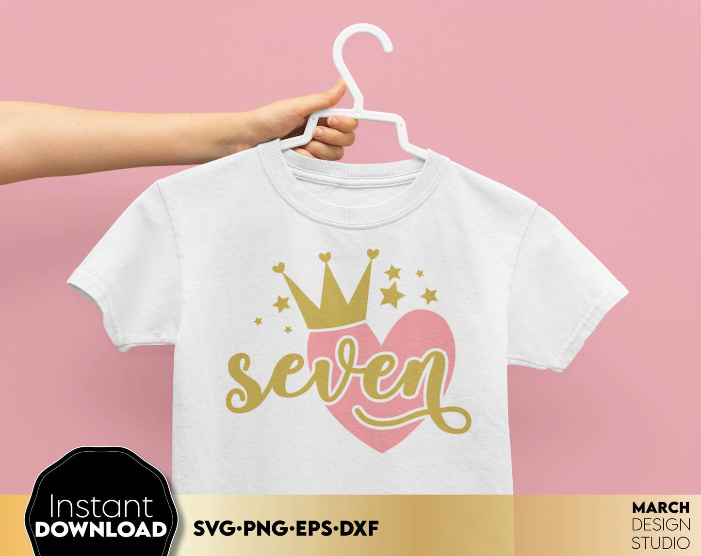 Birthday hearts bundle for little birthday princess. Numbers from 1 - 10 with pink heart and gold crown on it! SVG, PNG, EPS, DXF files included. Use for cutting from vinyl or sublimation projects. Buy now for a good price and enjoy!