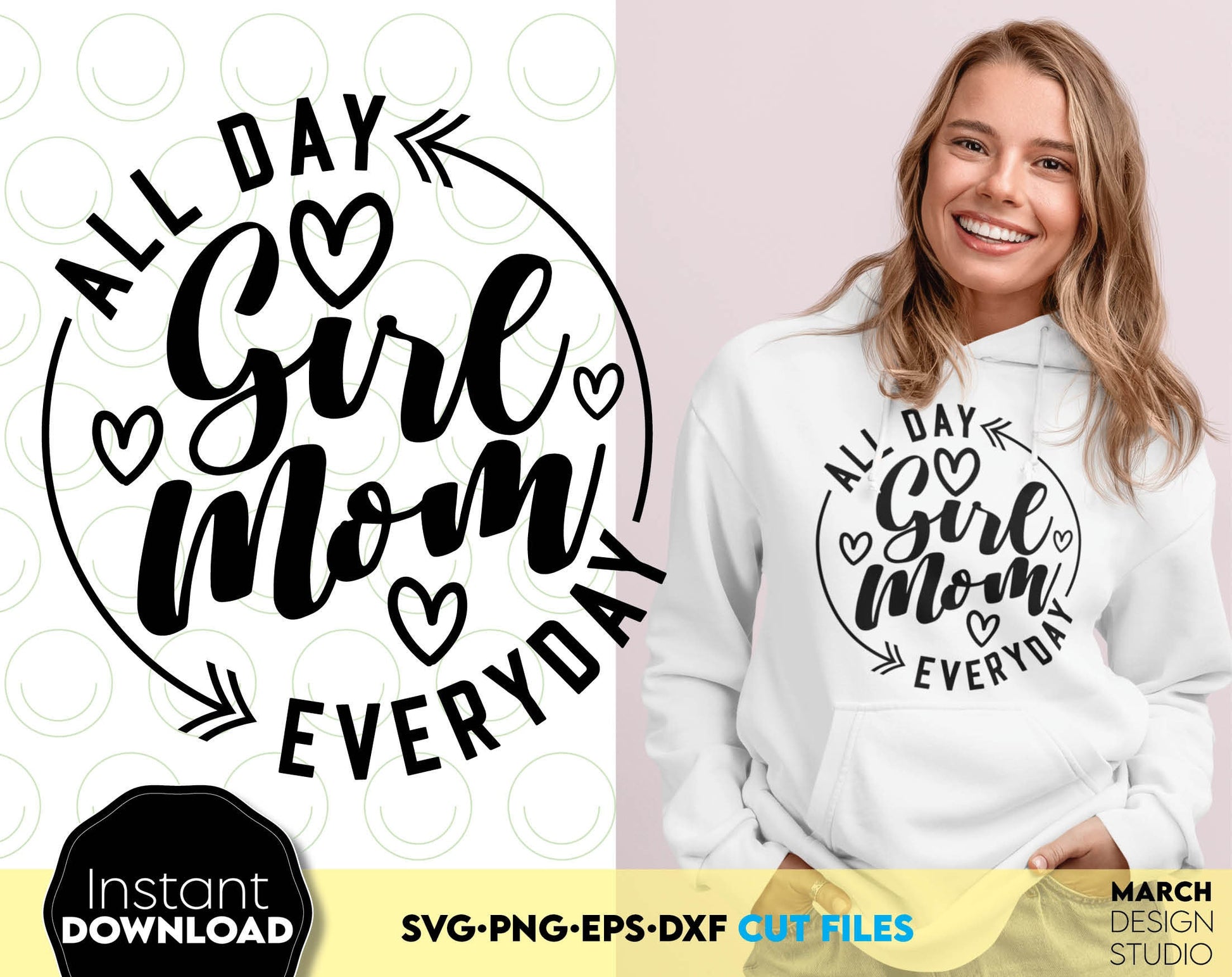 Girl mom sweatshirt design. SVG, PNG, EPS and DXF files included. Compatible with Cricut, Silhouette and others machines. Cut from vinyl, use for sublimation or laser cut projects as well. Buy now for a good - discount price. Enjoy!