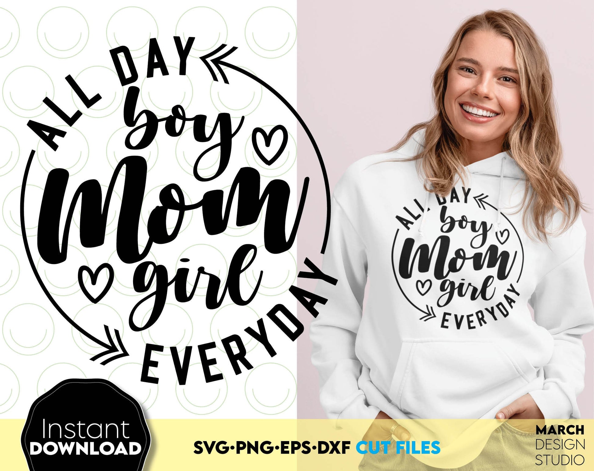 Boy mom and girl mom shirt design. SVG, PNG, EPS, DXF files included. Cut from vinyl, use for sublimation or laser cut or grave projects. Compatible with Cricut, Silhouette or other machines. Buy now for a good price and enjoy!