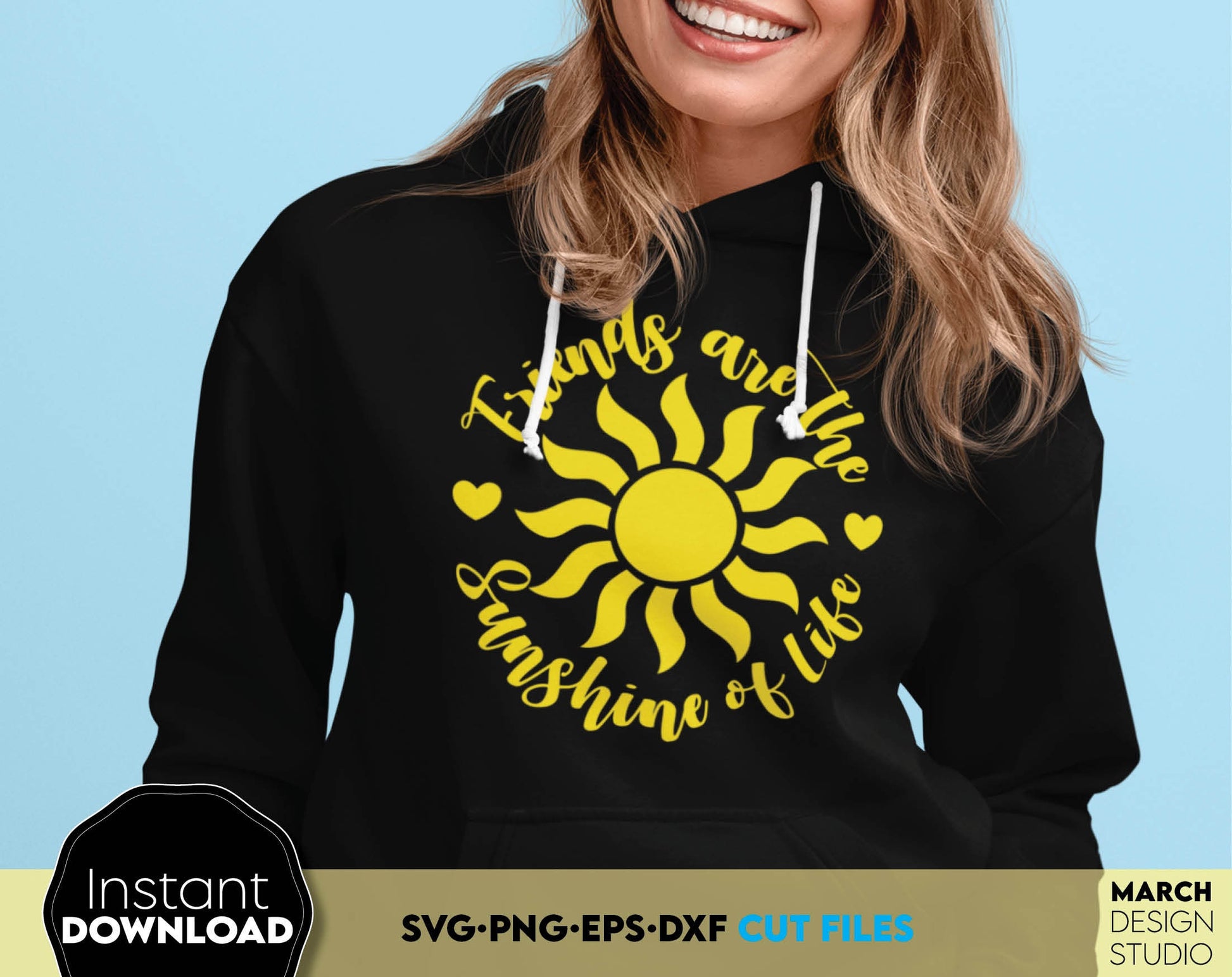 Friends are the sunshine of life. Your summer trip matching shirts design.
SVG DXF PNG PDF files included. Compatible with Cricut, Silhouette or sublimation printers. Cut from vinyl, use for sublimation or laser projects. Buy now for a good price!