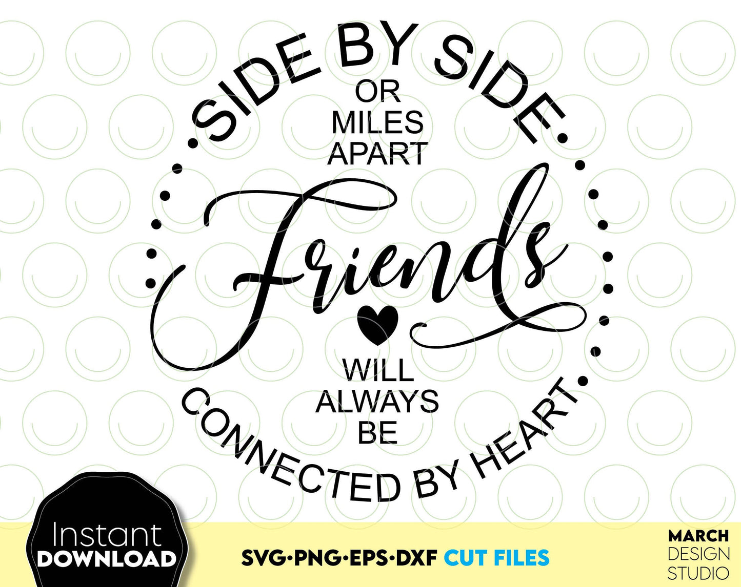 Side by side connected by heart friends shirts design. SVG PNG EPS DXF files included. Compatible with Cricut, Silhouette or other equipment. Cut from vinyl, use for sublimation or laser cut projects. Buy now for a good price and enjoy!