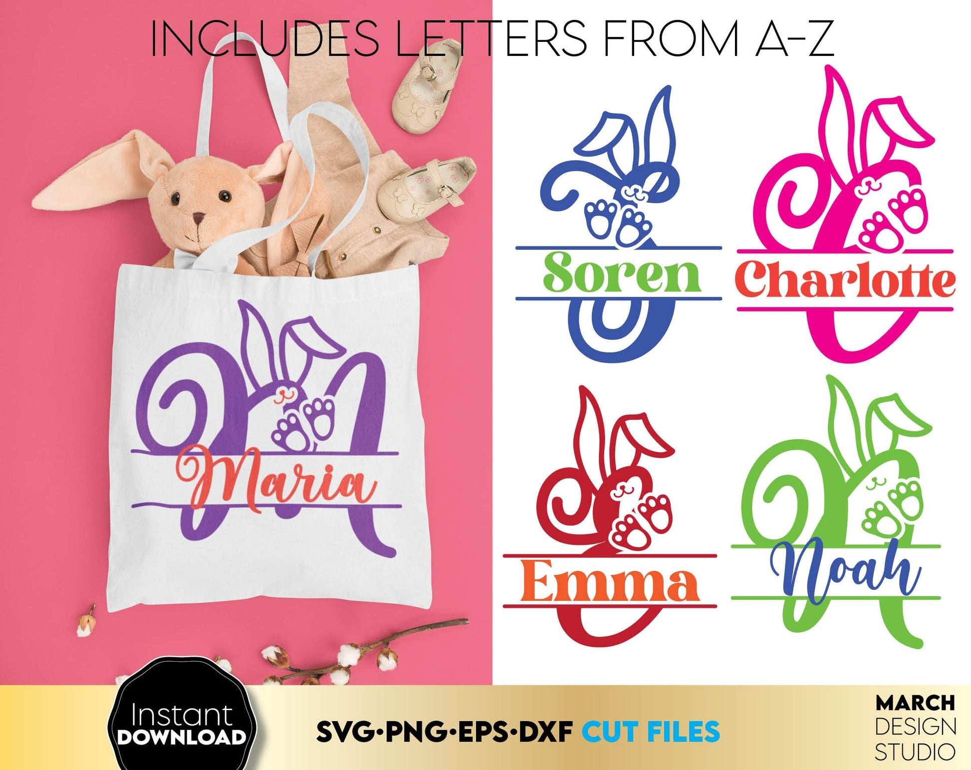 Easter Bunny Face Monogram SVG bundle designs for Your Easter gift projects or home decoration. Files allow you to use designs for engraving on glass, making shirts, tumblers with Cricut, Silhouette equipment. Use for cutting from vinyl, sublimation.