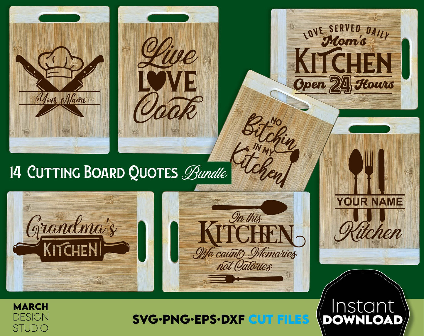 Farmhouse Kitchen quotes bundle. SVG, PNG, JPG, EPS, DXF files included. Compatible with Cricut, Silhouette and others machines. Use for sublimation or laser cut projects as well. Buy now for a good - discount price. Enjoy!