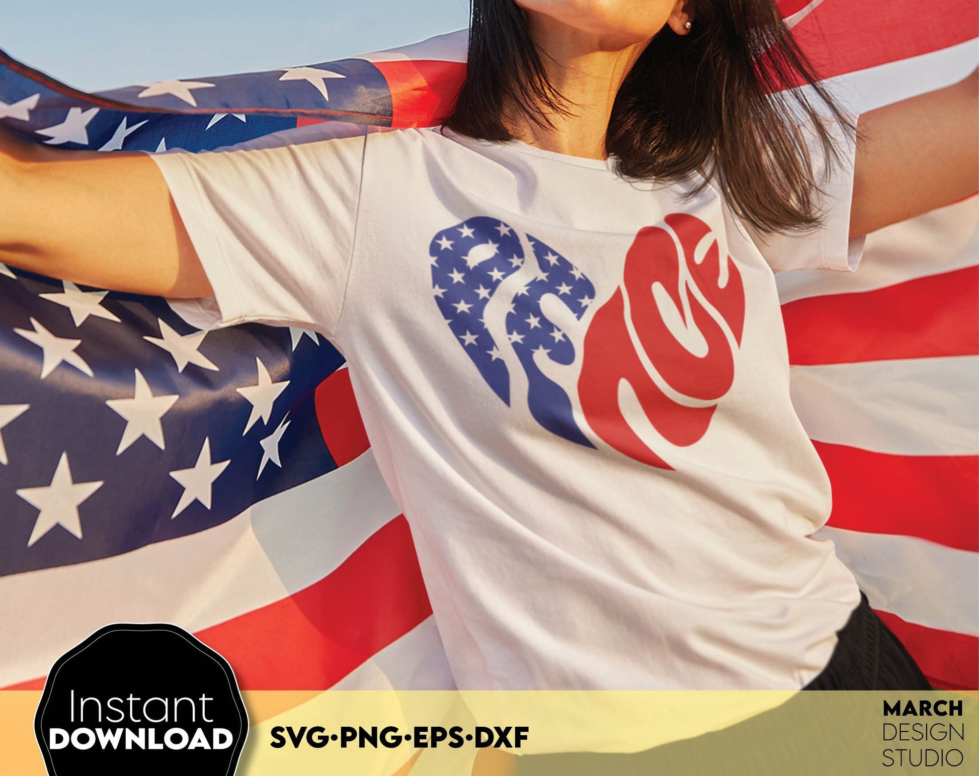 See Patriotic digital design featuring Boho style heart of the blue and red color. This design to celebrate the Independence day on the 4th of July in America comes in PNG, SVG, DXF and EPS format for Sublimation or cutting from vinyl. Buy now!