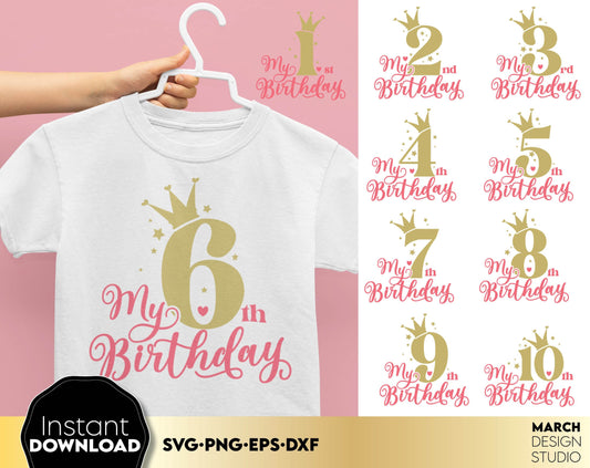 Kids Birthday Numbers designs for your loved ones birthday gifts. Ability to sublimate and use with vinyl cutting machines, like Cricut, Silhouette or Glowforge. Great design at a great price - buy now!