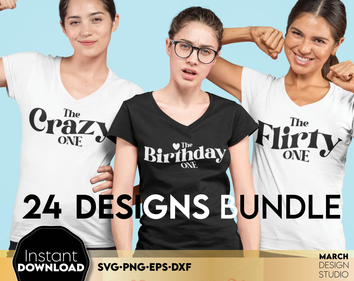 These Birthday shirt designs for party squad Bundle file designs, you can use them to surprise and delight your loved ones on Birthday. Make matching shirts for Your Besties Birthday, trip or other event. Compatible with Cricut, Silhouette equipment.