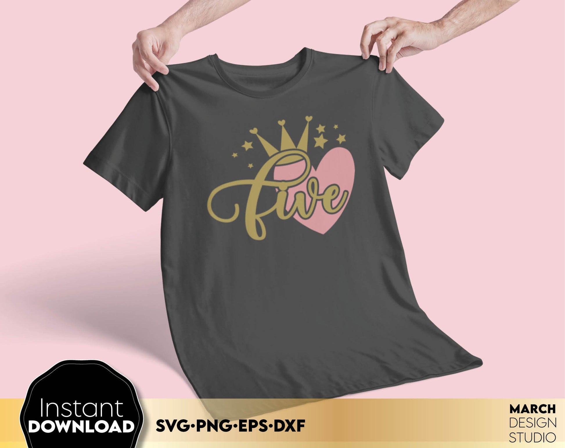 Birthday hearts bundle for little birthday princess. Numbers from 1 - 10 with pink heart and gold crown on it! SVG, PNG, EPS, DXF files included. Use for cutting from vinyl or sublimation projects. Buy now for a good price and enjoy!