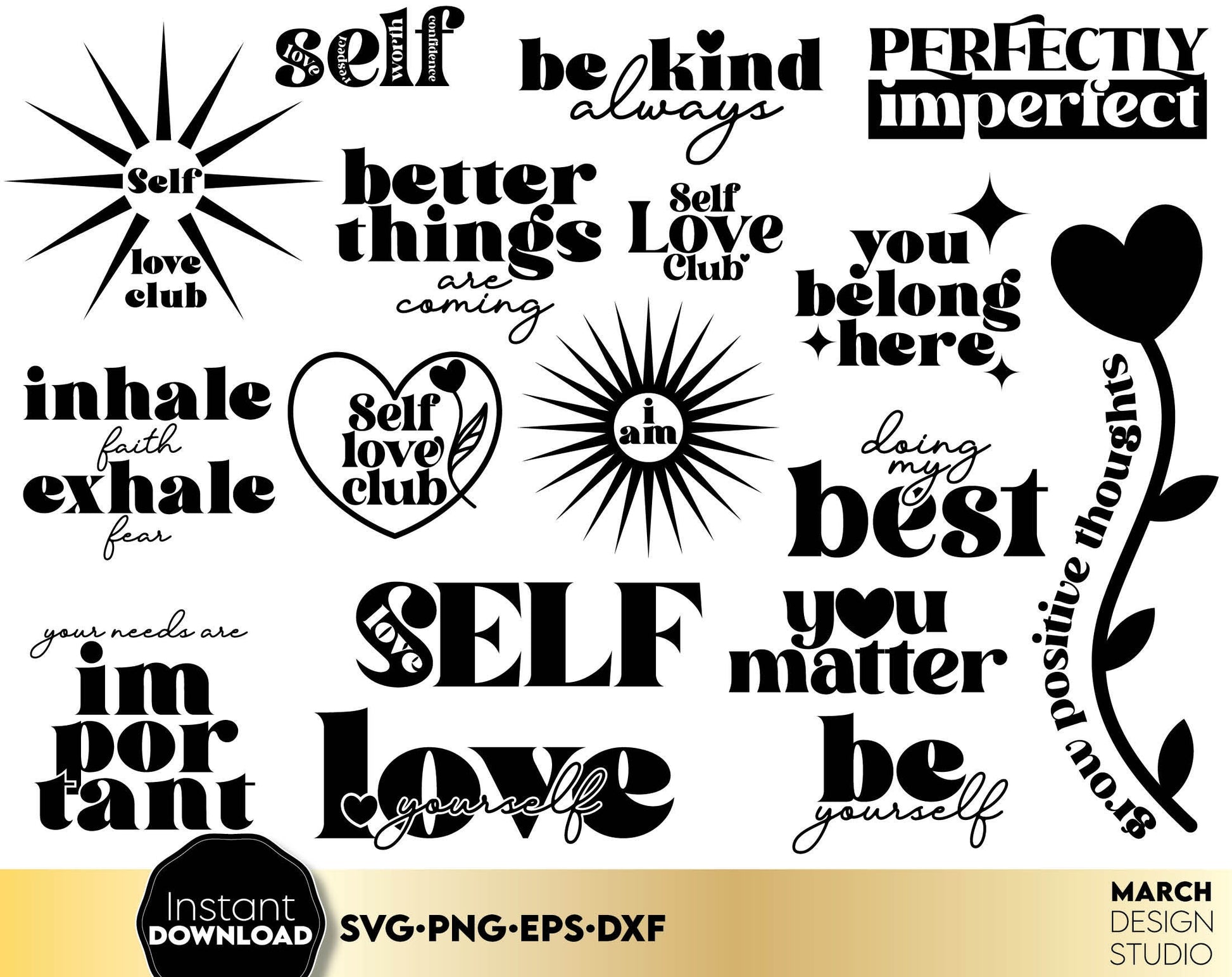 Self love and Love Day Svg and other popular file formats included in this Romantic Quotes. Cut from vinyl, use for sublimation or laser cut projects as well. Compatible with Cricut, Silhouette or other equipment. Buy now for a good price and enjoy!