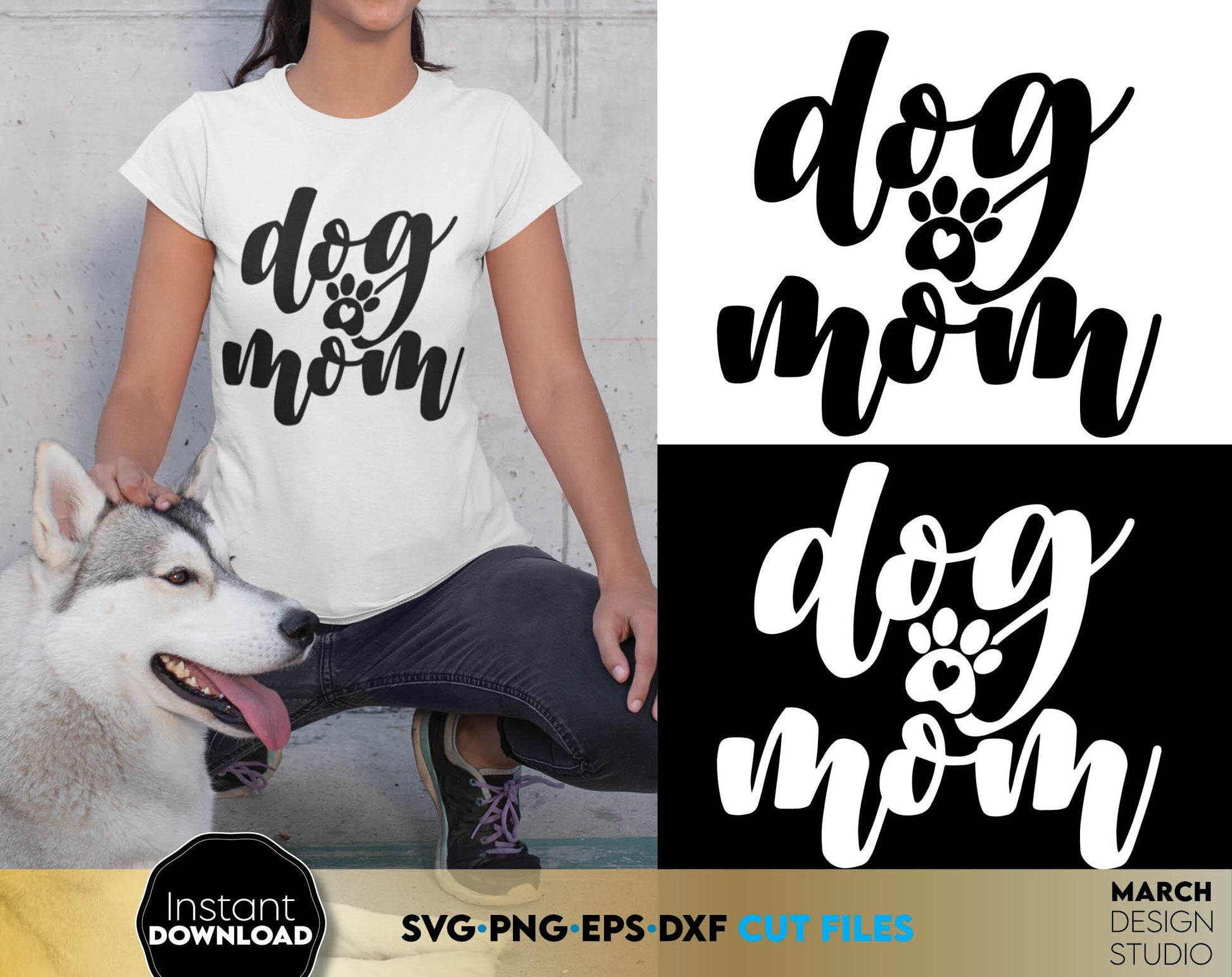 Dog mom design for dog lovers. Use it to create beautiful and personalized things for your dog - clothing, food bowl or make nice gifts for other dog lovers. SVG, PNG, EPS and DXF files included. Buy now and enjoy!