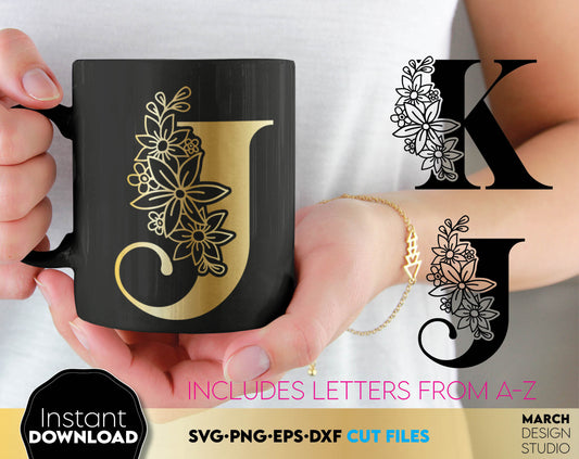 Monogram SVG bundle designs for Your gift projects or home decoration. Files allow you to use designs for engraving on glass, making shirts, tumblers with Cricut, Silhouette equipment. Monogram files also designed and easy to use for laser cutting.