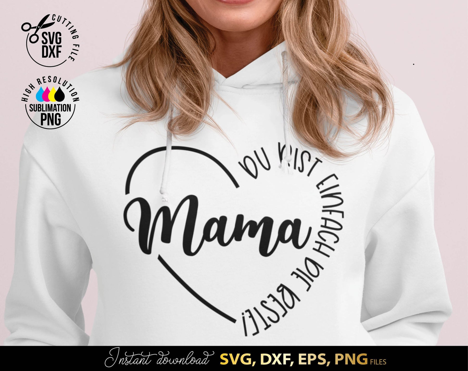 Best MOM Ever German plotter file design. Delicate design for your gifts to mom on mothers day or Birthday. Put on a shirt or mug and give a beautiful gift to your dearest mom in the world. SVG DXF EPS PNG files included. Compatible with Cricut etc.