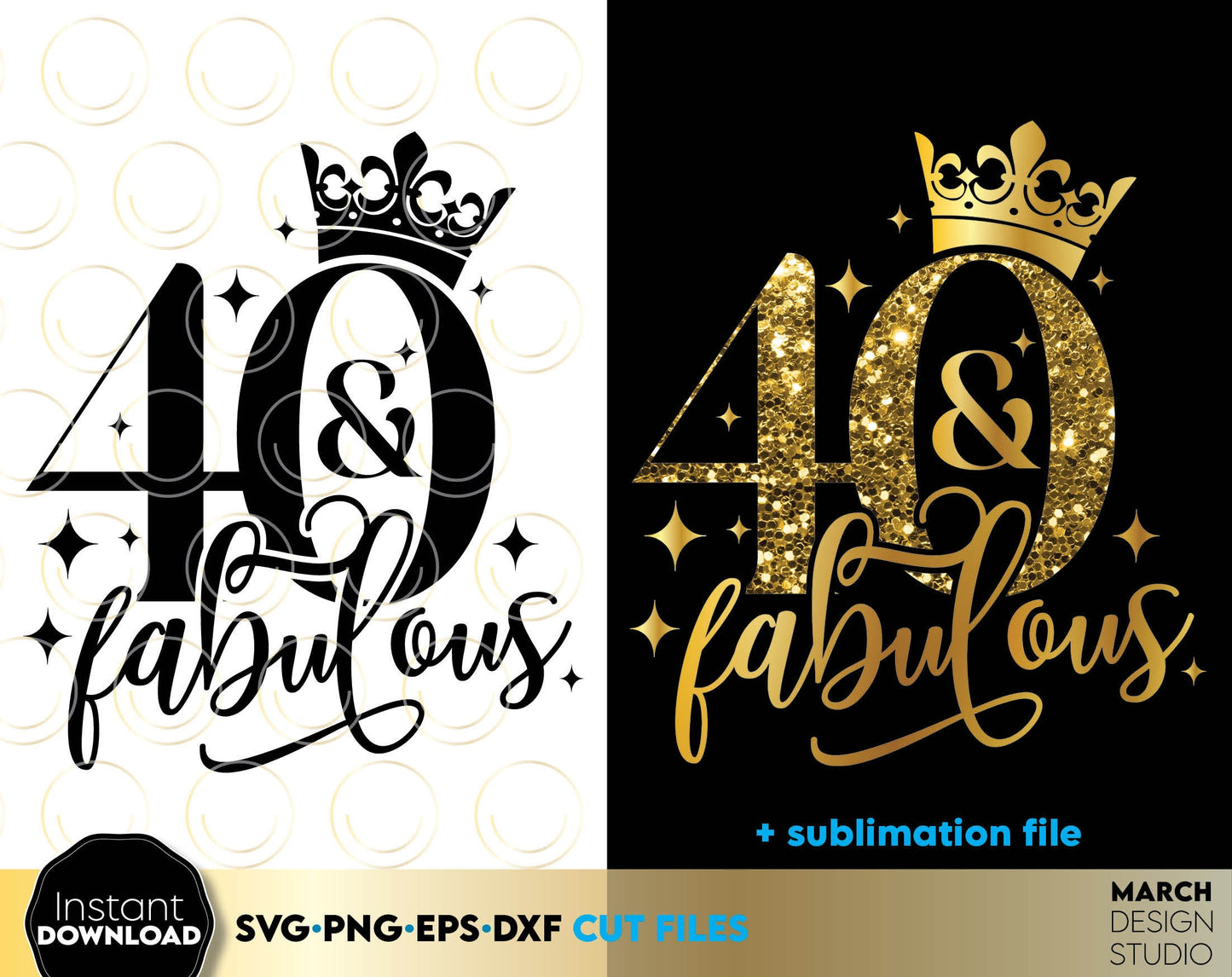 40 and fabulous Birthday design. Item include - 40 and fabulous SVG file for cutting from vinyl. Gold Glittered PNG file for Your sublimation projects and DXF, EPS files as well - for laser cutting projects. Buy now for a good price and enjoy!