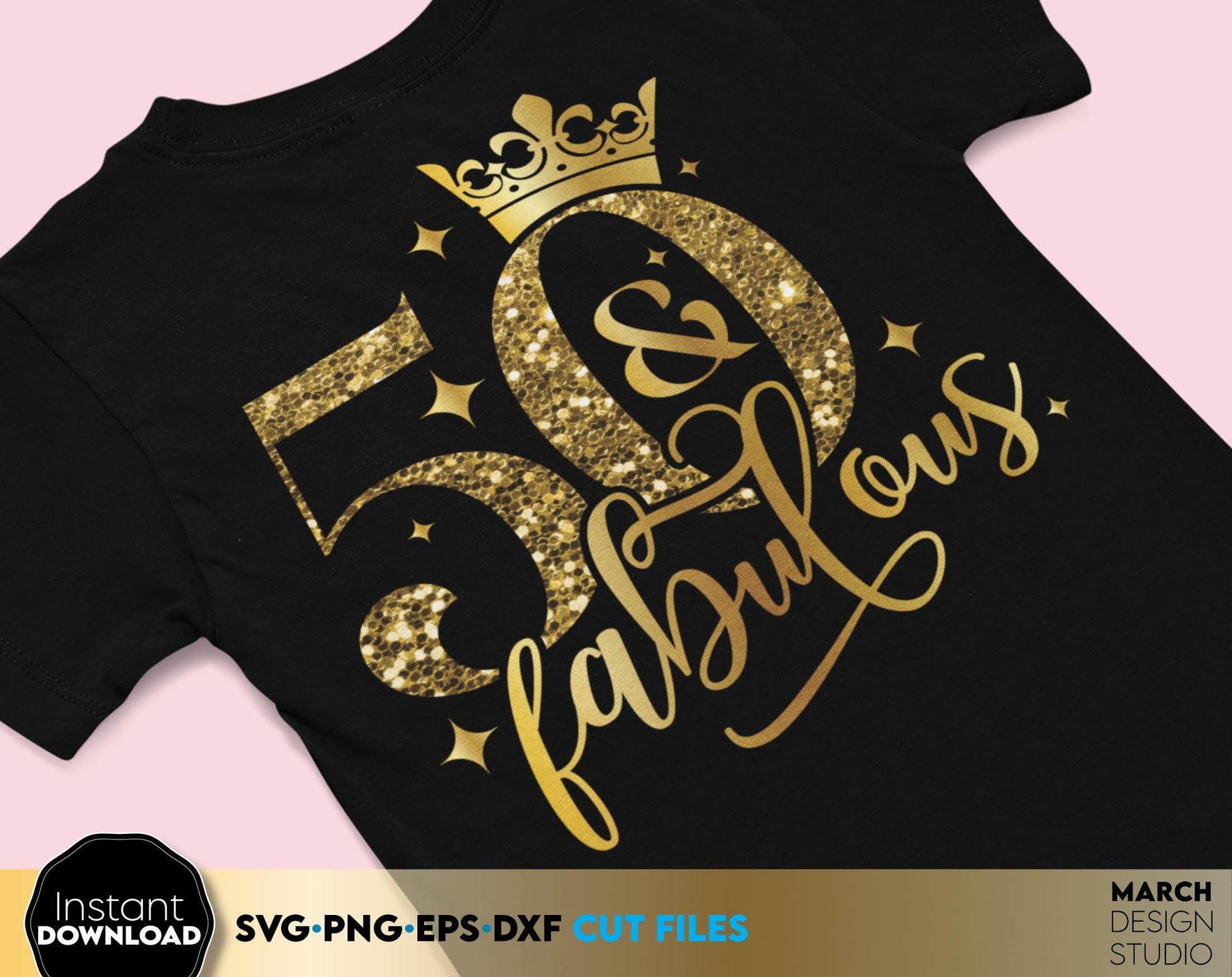 50 and fabulous Birthday shirt design for cutting from vinyl and glittered PNG included for Your sublimation projects. SVG, PNG, EPS, DXF files included. Compatible with Cricut, Silhouette and other machines. Buy now for a good price and enjoy!