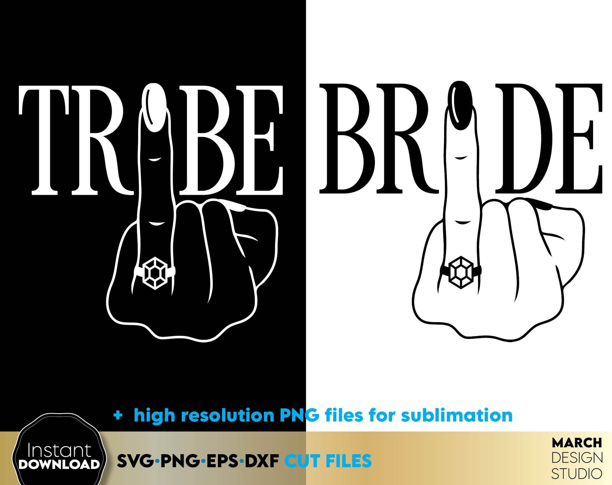 Tribe and Bride shirts designs set of two. SVG PNG EPS DXF files included. Compatible with Cricut, Silhouette or other equipment. Cut from vinyl, use for sublimation or laser cut projects. Buy now for a good price and enjoy!