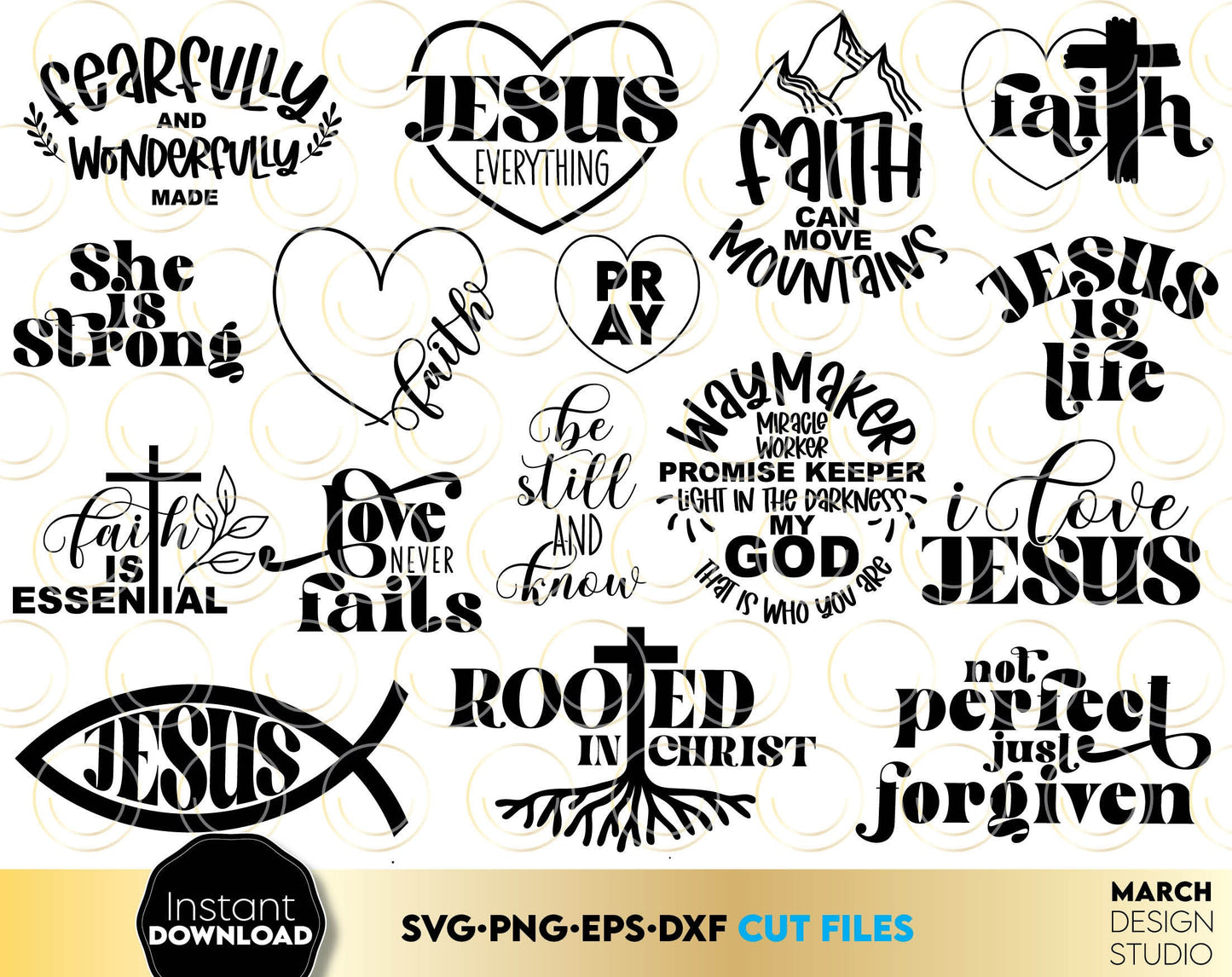 Christian 32 designs bundle for Easters or other event. SVG PNG EPS DXF files included. Compatible with Cricut, Silhouette or other equipment. Cut from vinyl, use for sublimation or laser cut or grave projects. Buy now for a good price and enjoy!