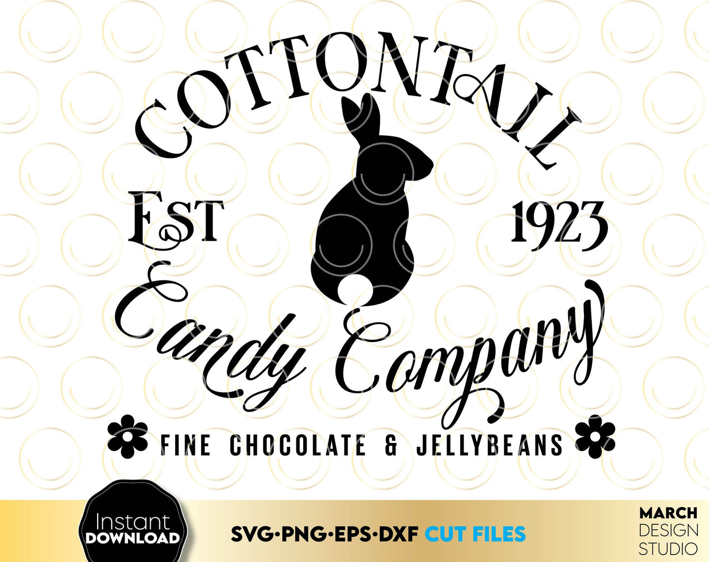 Cottontail Candy Company sign for Your farmhouse Easter decoration or easter market. Use for cutting form vinyl, sublimation or laser cut projects. SVG, PNG, DXF, EPS files included. Compatible with Cricut, Silhouette, Glowforge and other equipment.