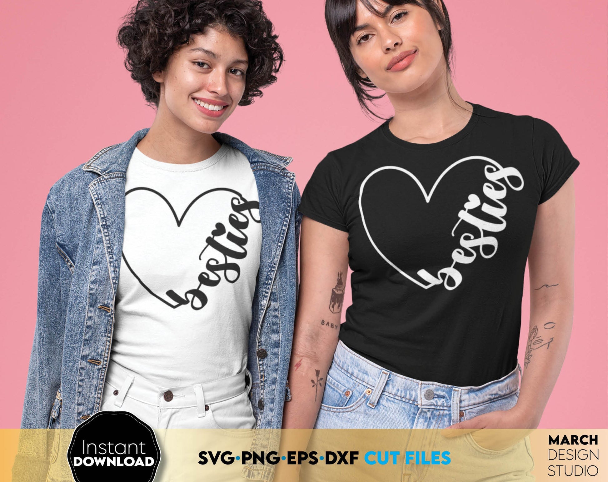 Gift for Besties matching shirts design. Files are compatible with Cricut, Silhouette and Glowforge machines. Cut from vinyl, use for sublimation as well. Besties Heart files - SVG, PNG, EPS, DXF files included. Buy now for a great price and enjoy!